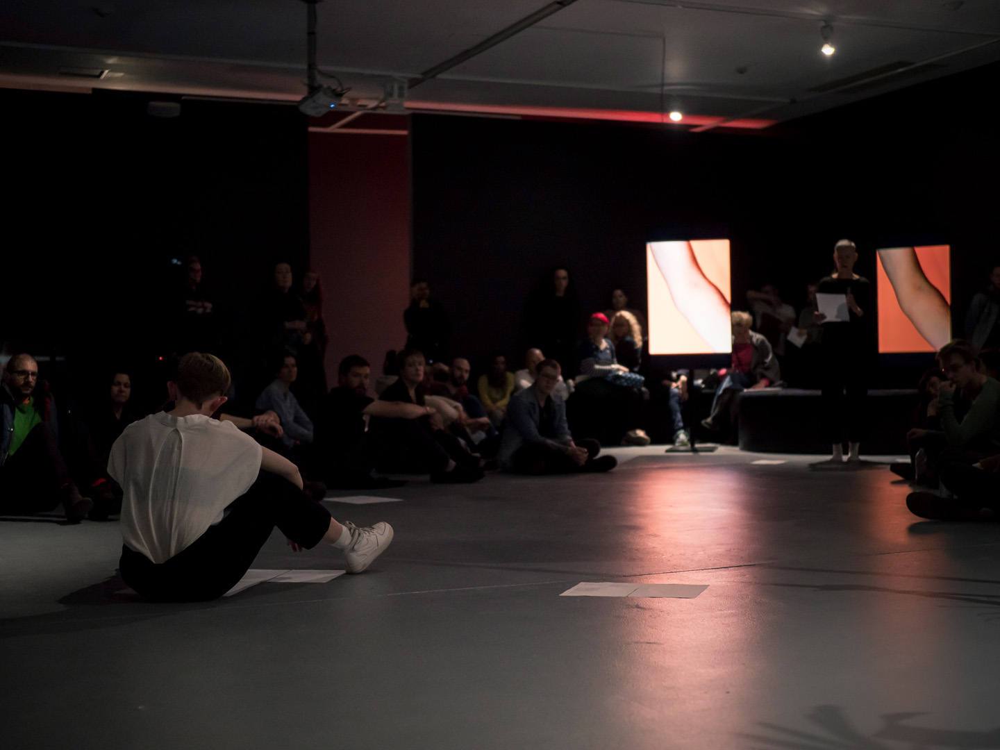 Grace Marlow, again back, remain through , performed with Virginia Barratt, in Into My Arms co-curated by Frances Barratt and Toby Chapman, Ace Open, 2018. Photography by Sam Roberts.