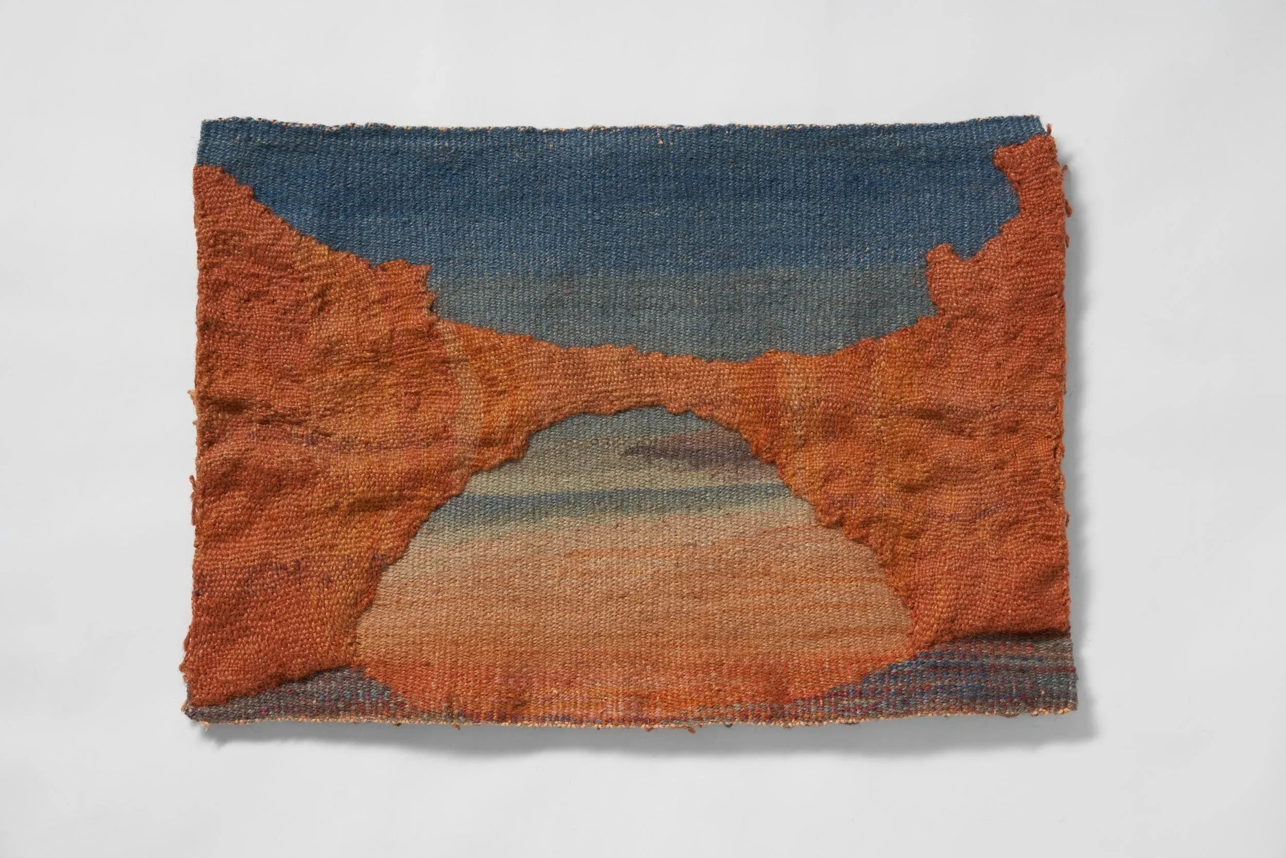 Tony Busch, Sandstone arch, Sellicks, 2026, 46 x 68 cm  Hand dyed jute, hand dyed cotton warp 