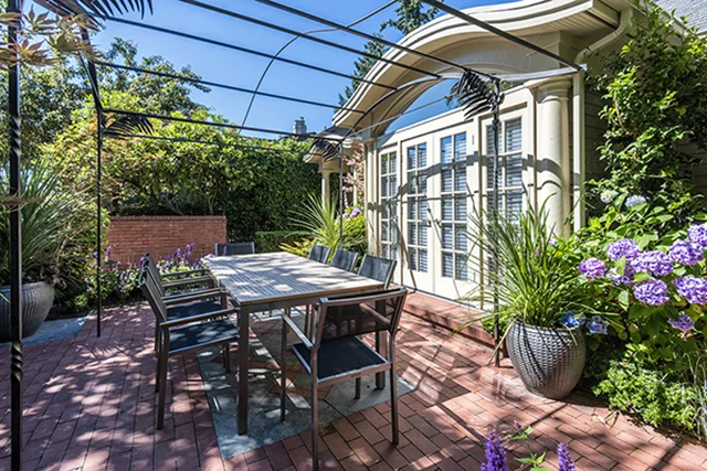 Custom arbor and outdoor dining area