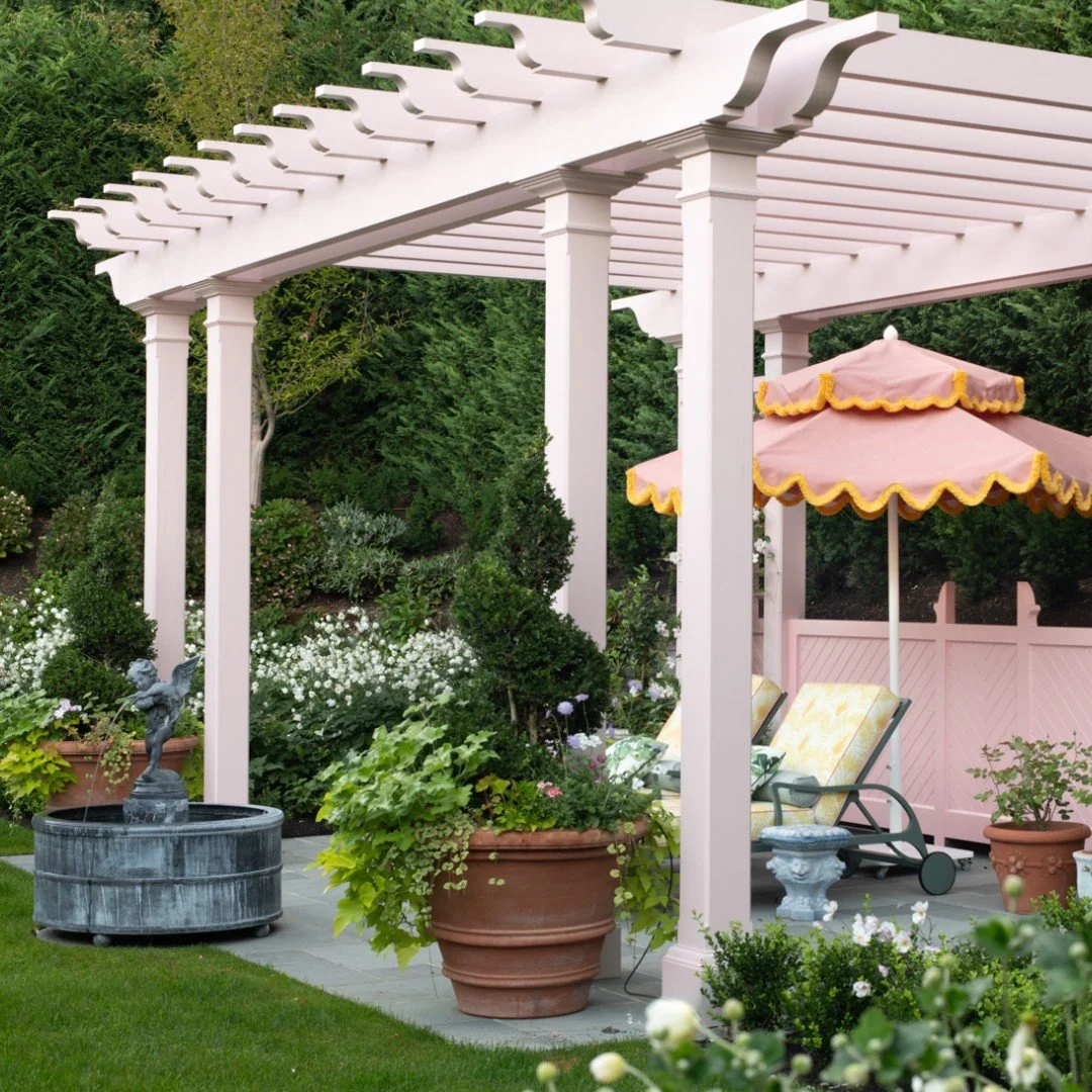 This year November 4 is National Candy Day and Election Day.  In honor, we're celebrating pink.  Our subtle pink&mdash;and romantic&mdash;arbor provides shade in the back garden.  Don't forget to vote! 

Outdoor furnishings by @MassuccoWarner, archit