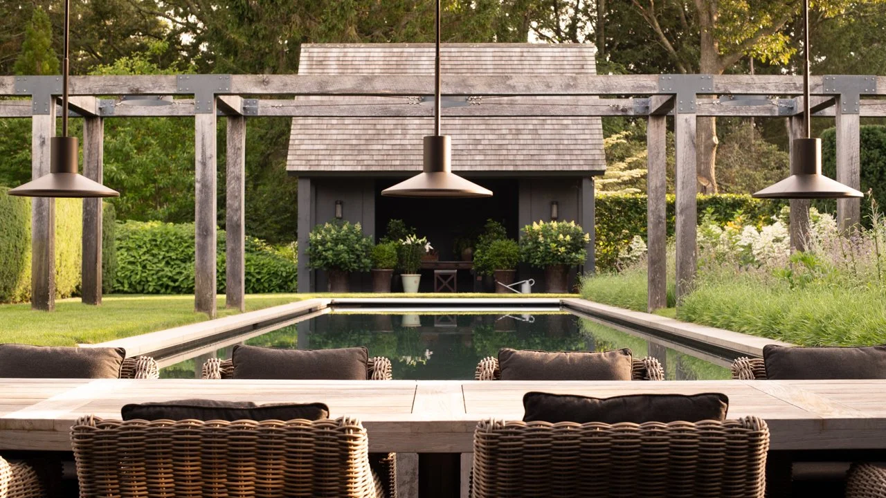 Dining terrace at The Studio, adjacent to the swimming pool.