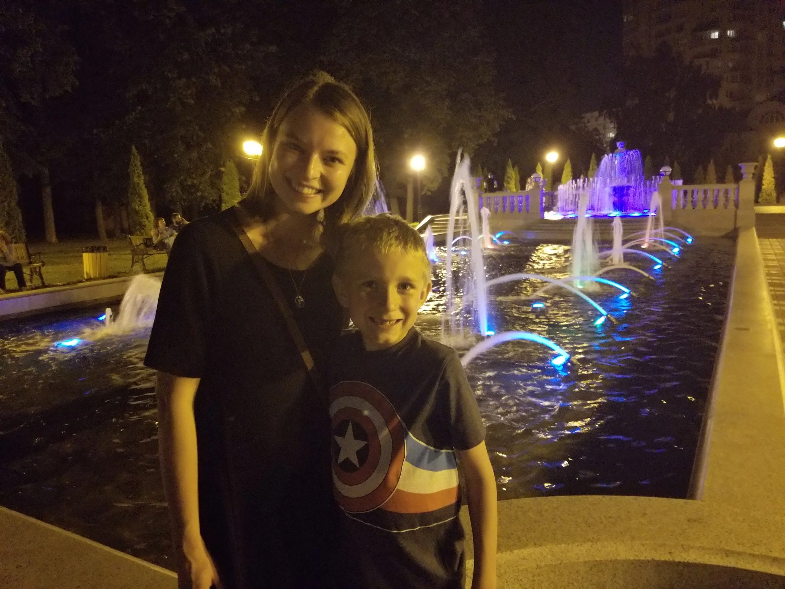 Caleb and Erin enjoying the late night walk by the fountains