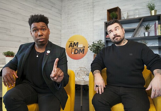  Interview with BuzzFeed’s “AM to DM” hosts Saeed Jones and Isaac Fitzgerald. (Media Village, October 2017. Photographed by Drew Reynolds.) 