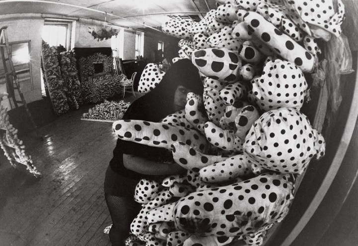 With Accumulation pieces at her studio in New York (c.1963-64)