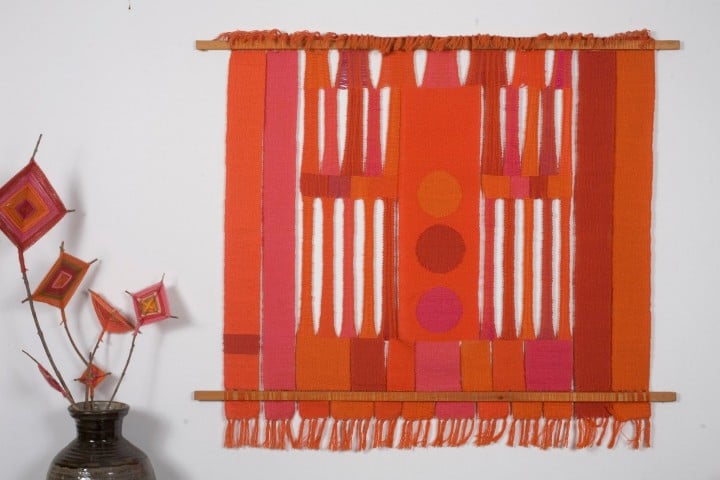 Orange Hanging , then Alice with her husband Allen and two of their sons, then Orange Hanging with Circle Motif .