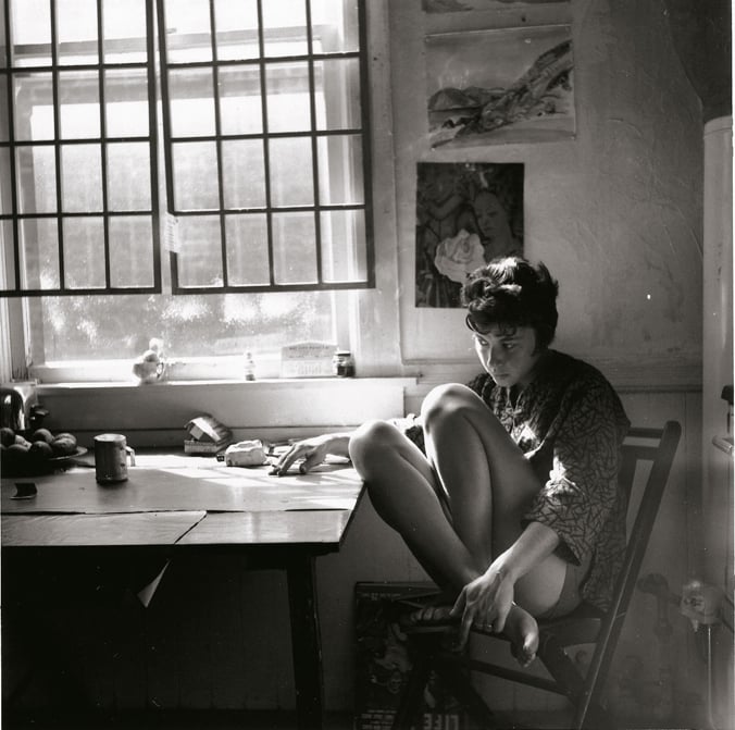 Jay in her Fillmore Street studio, 1960