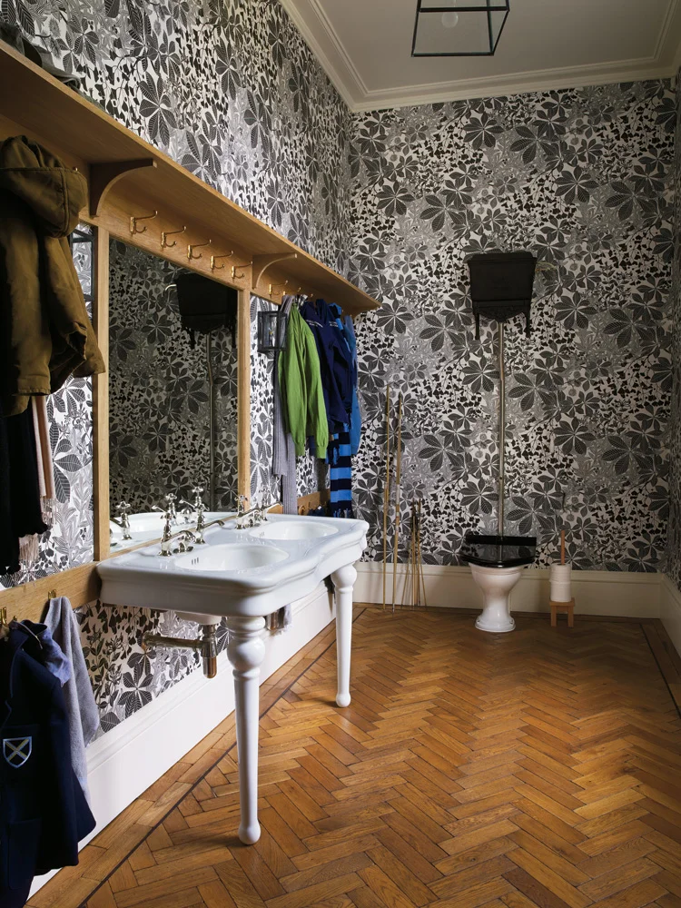 A bathroom in Dinder House with "Chestnut" installed. 