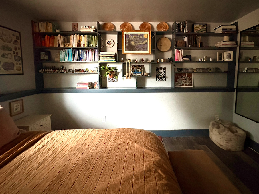 Bedroom Built-In Bookshelf that's Color Coded