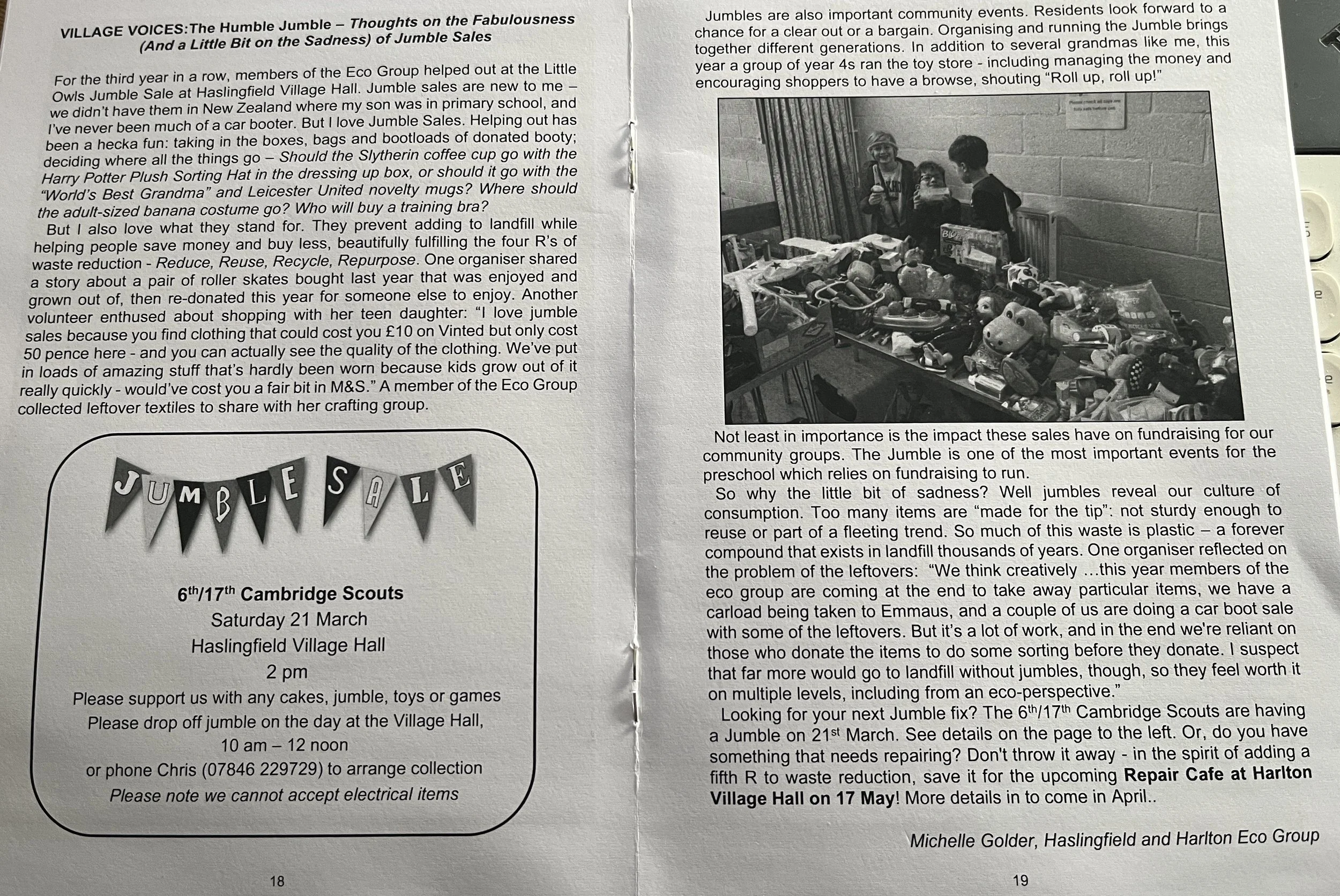 Our Jumble Sales Article in Church and Village