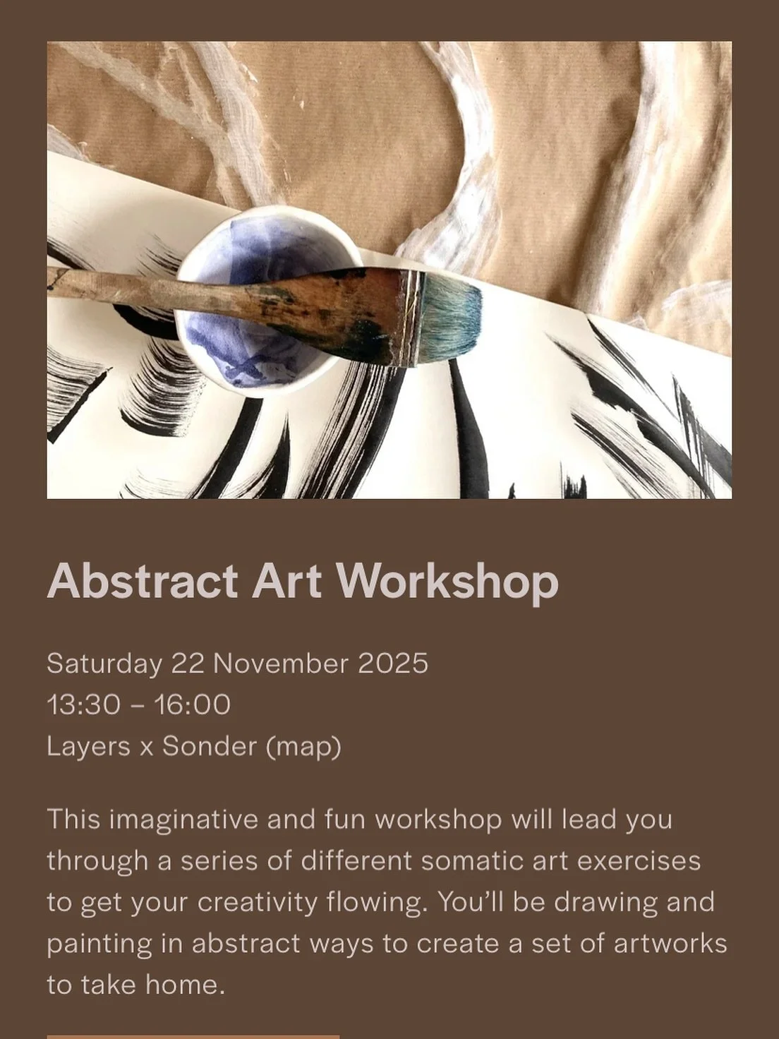 ✨Open for Booking ✨

The first of my winter workshops @sonderleeds will take place on Saturday 22nd November from 1.30-4.00pm.

A perfect time to unwind from the festive hullaballoo and get more present with your creative flow.

This workshop is insp