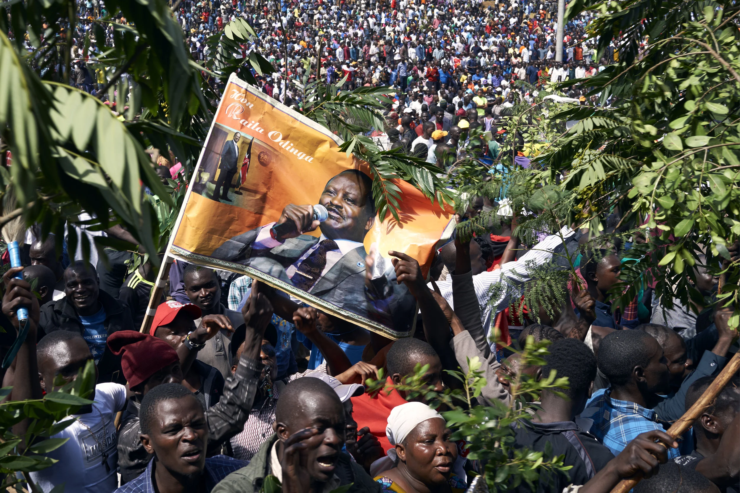 Crowds gather in Uhuru Park, Nairobi to witness the controversial presidential inauguration of Raila Odinga, leader of the opposition to the still-incumbent Jubilee Party. 30/01/18