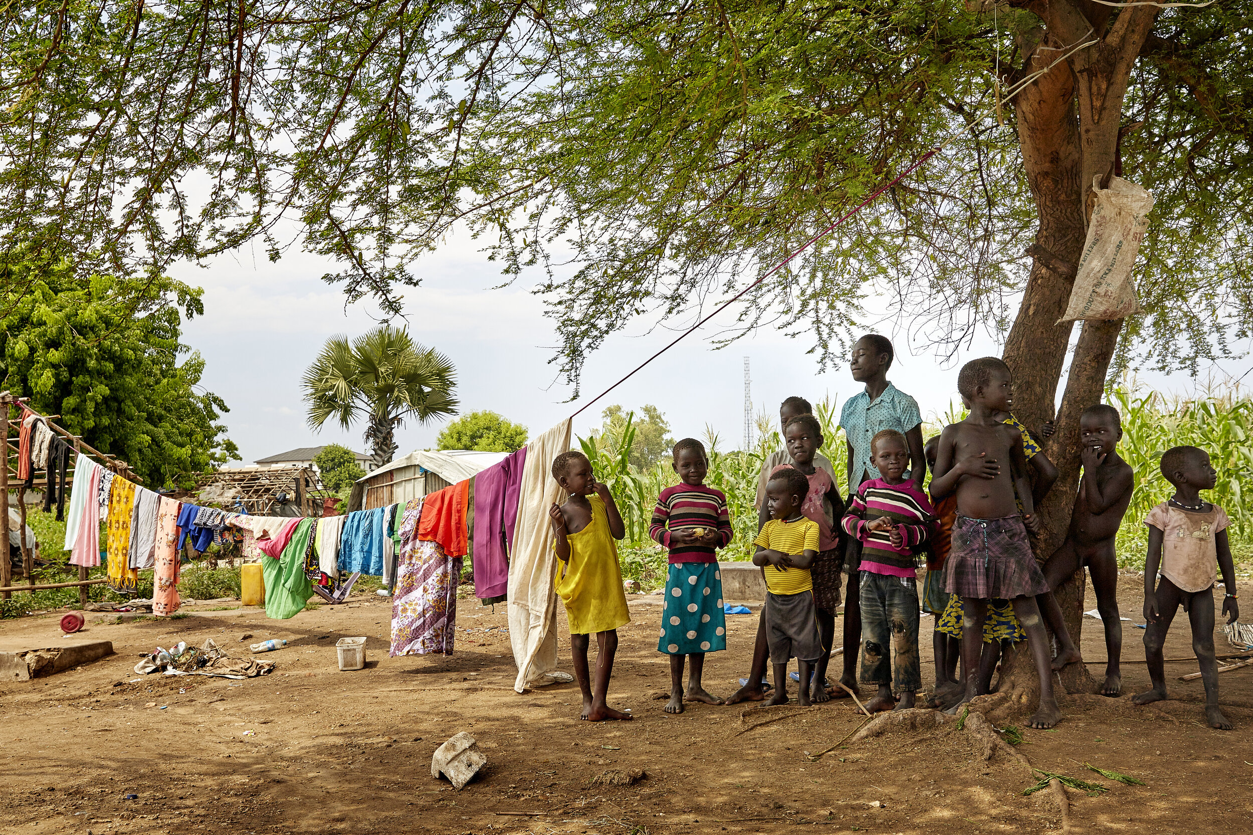Children living in an unofficial refugee camp in Juba, South Sudan