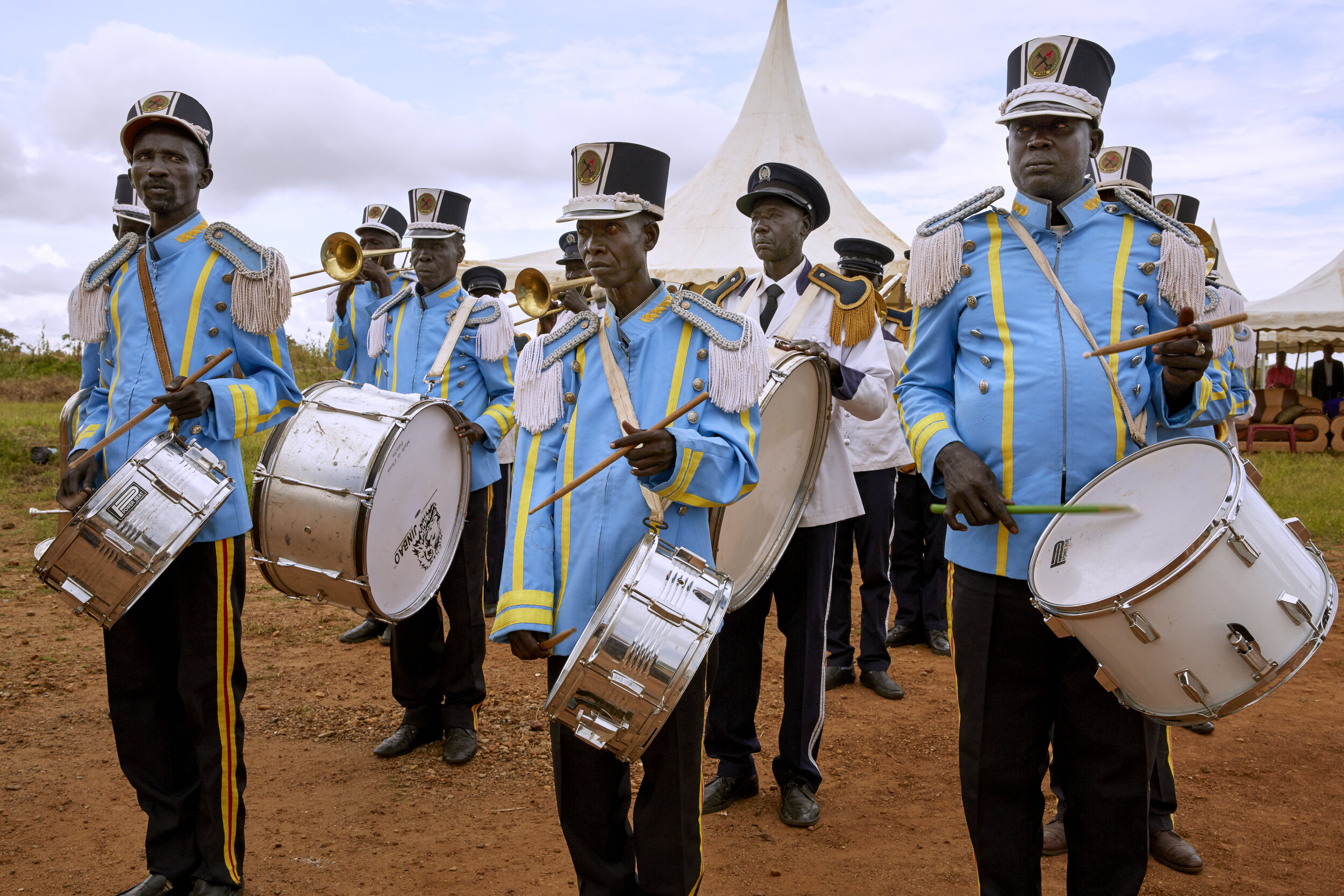 A marching band performs at a barracks near Juba, South Sudan