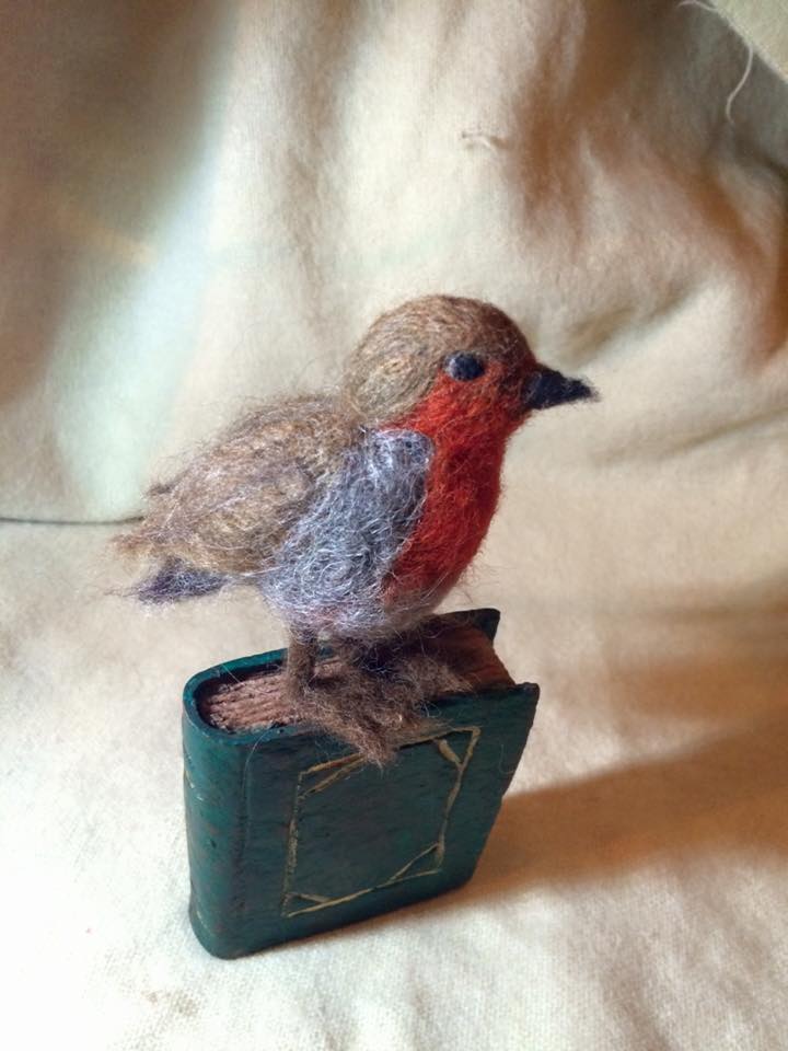 Robin perched on book