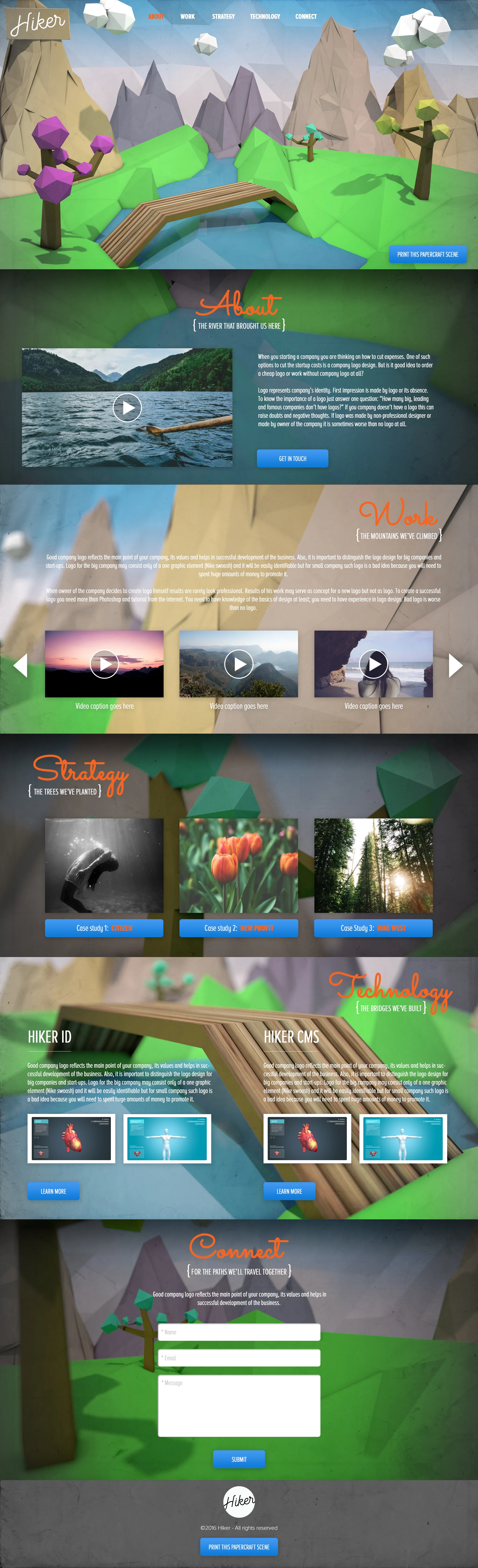 Hiker Papercraft website concept