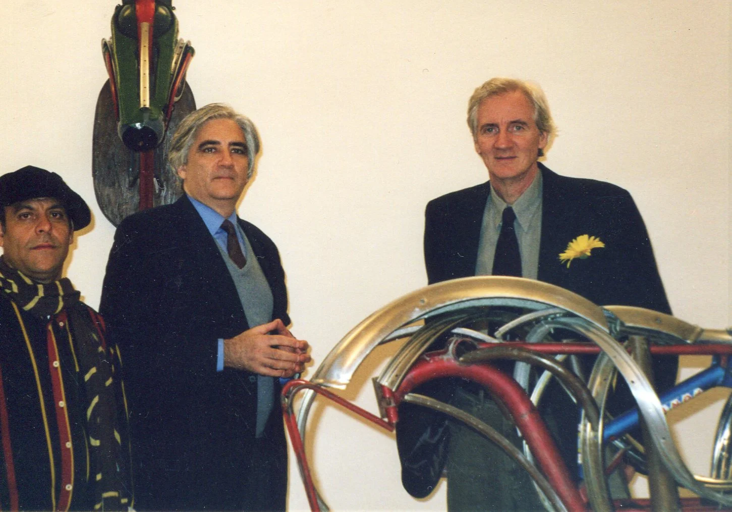 Right to Left, Leonard Streckfus, curator Luigi Sansone and artist Salvatore Cuschera at the opening of "Leonard Streckfus: l'artista del' gran rifiuto," Galleria Solaria Arte, Piacenza, Italy, 2002.