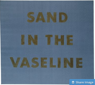 Sand In The Vaseline , 1974, egg yolk on moiré. 36 x 40”, (P1974.21) © Ed Ruscha, courtesy of the artist and Gagosian Gallery