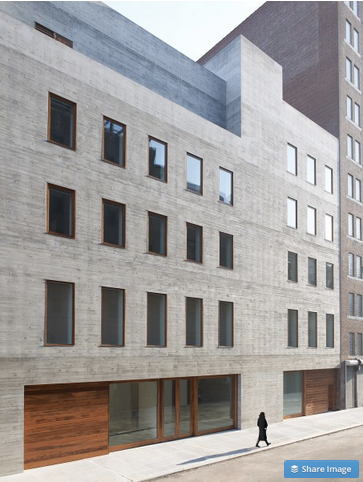 Photo credit: Jason Schmidt . David Zwirner’s second location in Chelsea was designed by Selldorf Architects. This 30,000 sf building uses materials inspired by modern and contemporary masters. The gallery includes ample exhibition and work spaces incorporating concrete floors, teak-framed windows, and sawtooth skylights allowing for natural light.