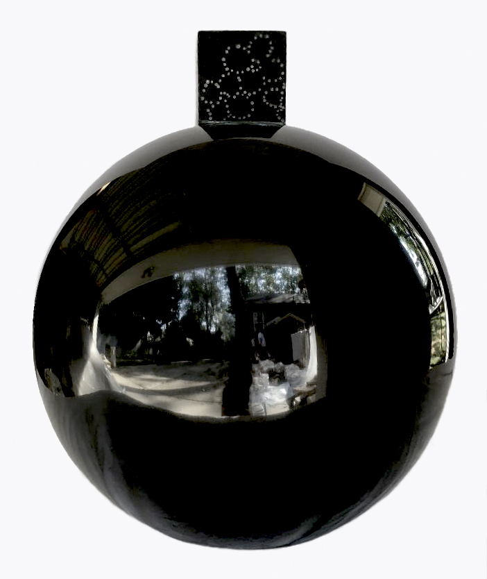 Claire Lieberman, GRENADE WITH FLOWERS, black marble, 2017. 