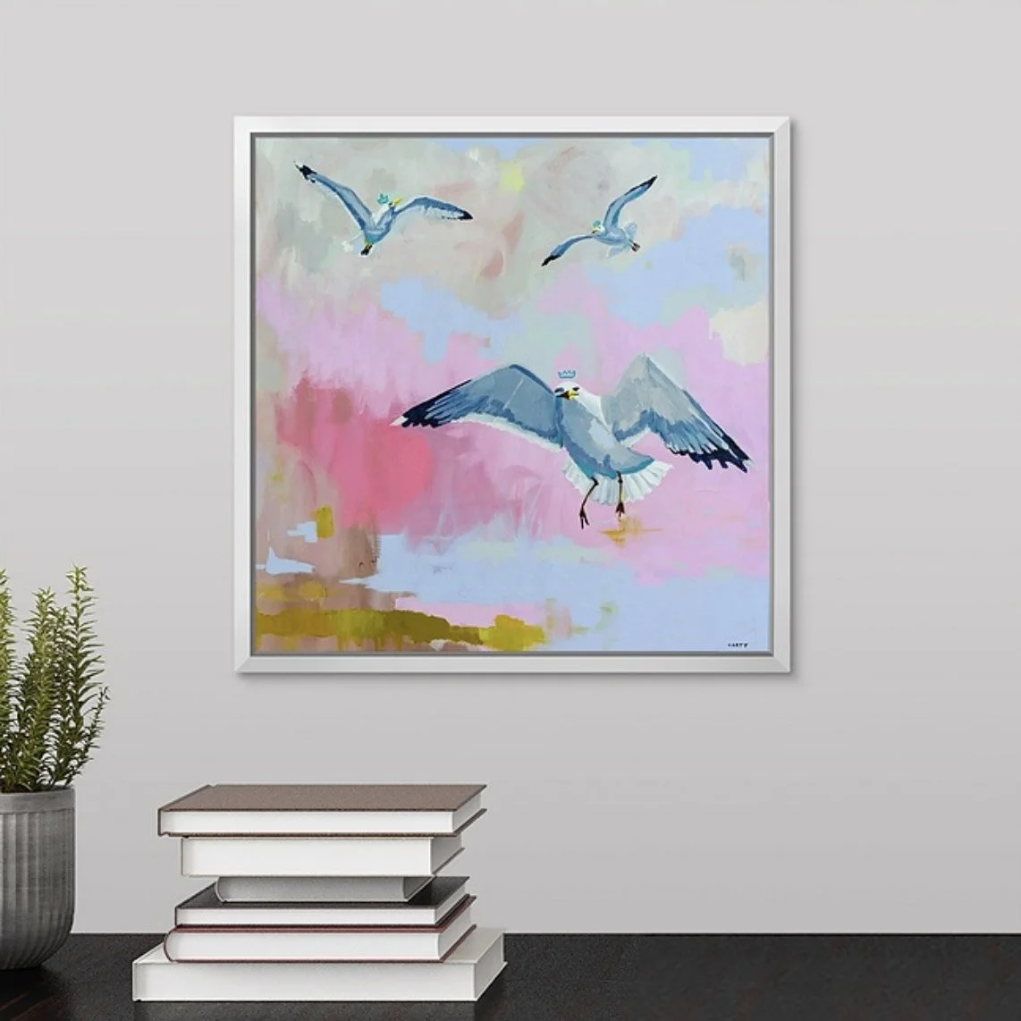 coastal art, framed canvas art print with seagulls by Megan Carty