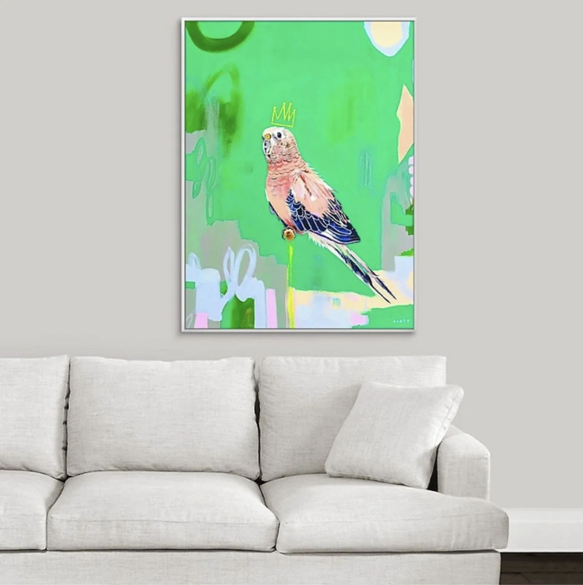 preppy palm beach decor, pink cockatoo art print by Megan Carty