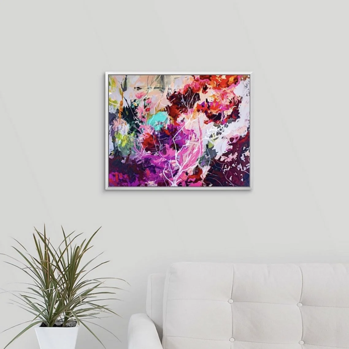 wooded abstract landscape painting in pinks and purples, fine art print by Megan Carty