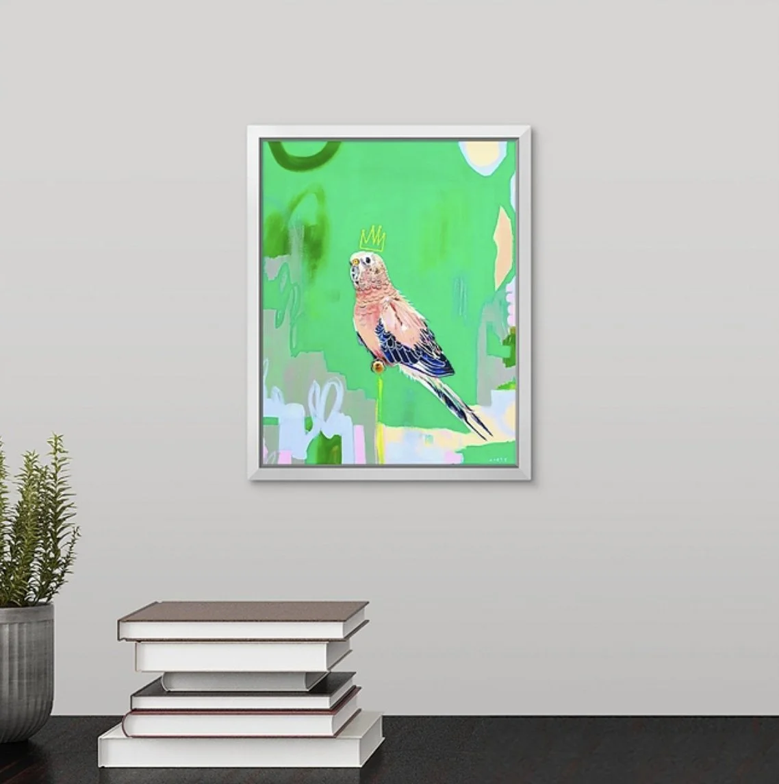 preppy palm beach decor, pink cockatoo art print by Megan Carty