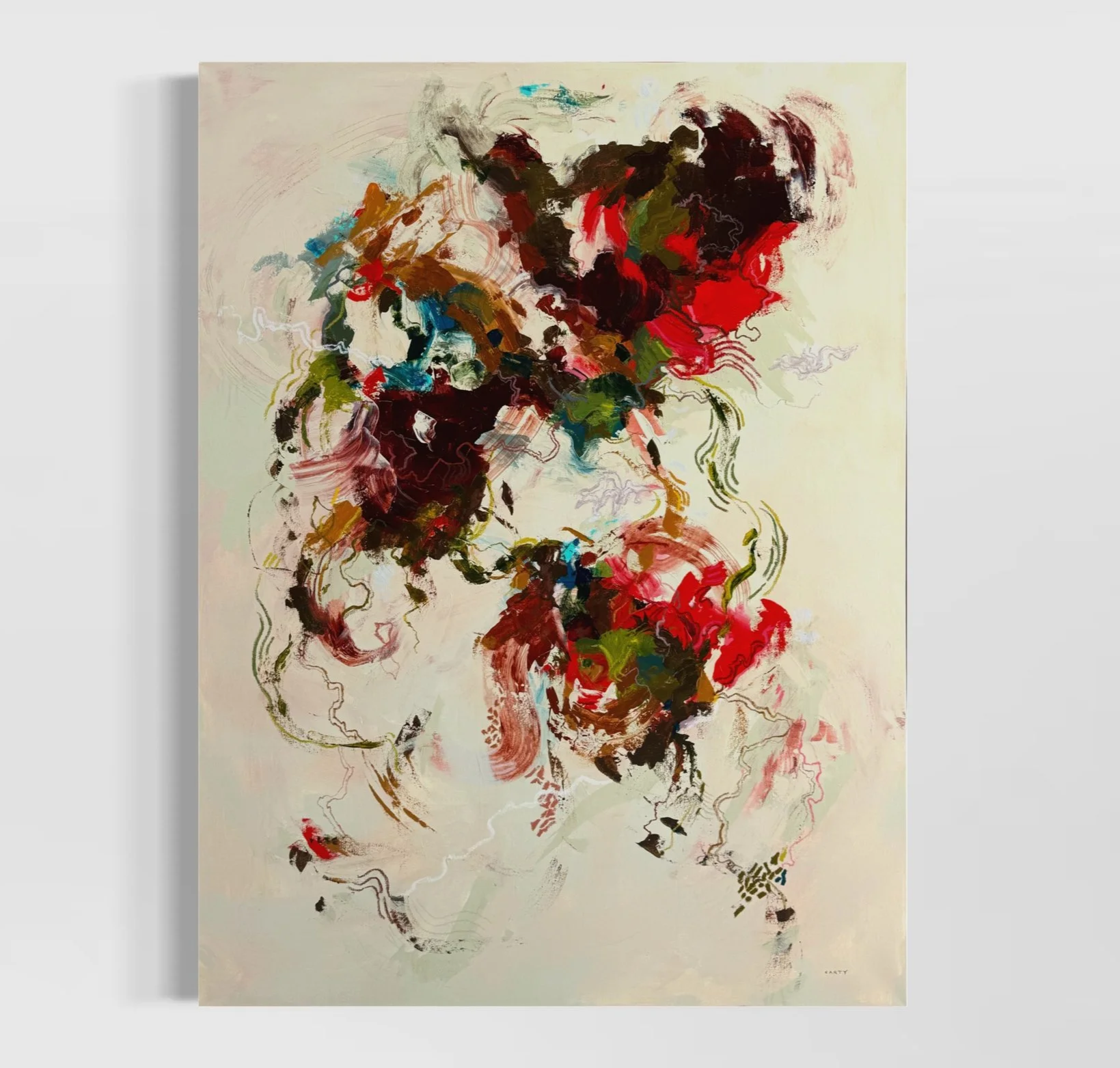 Abstract floral painting in modern earthy floral colors for neutral decor