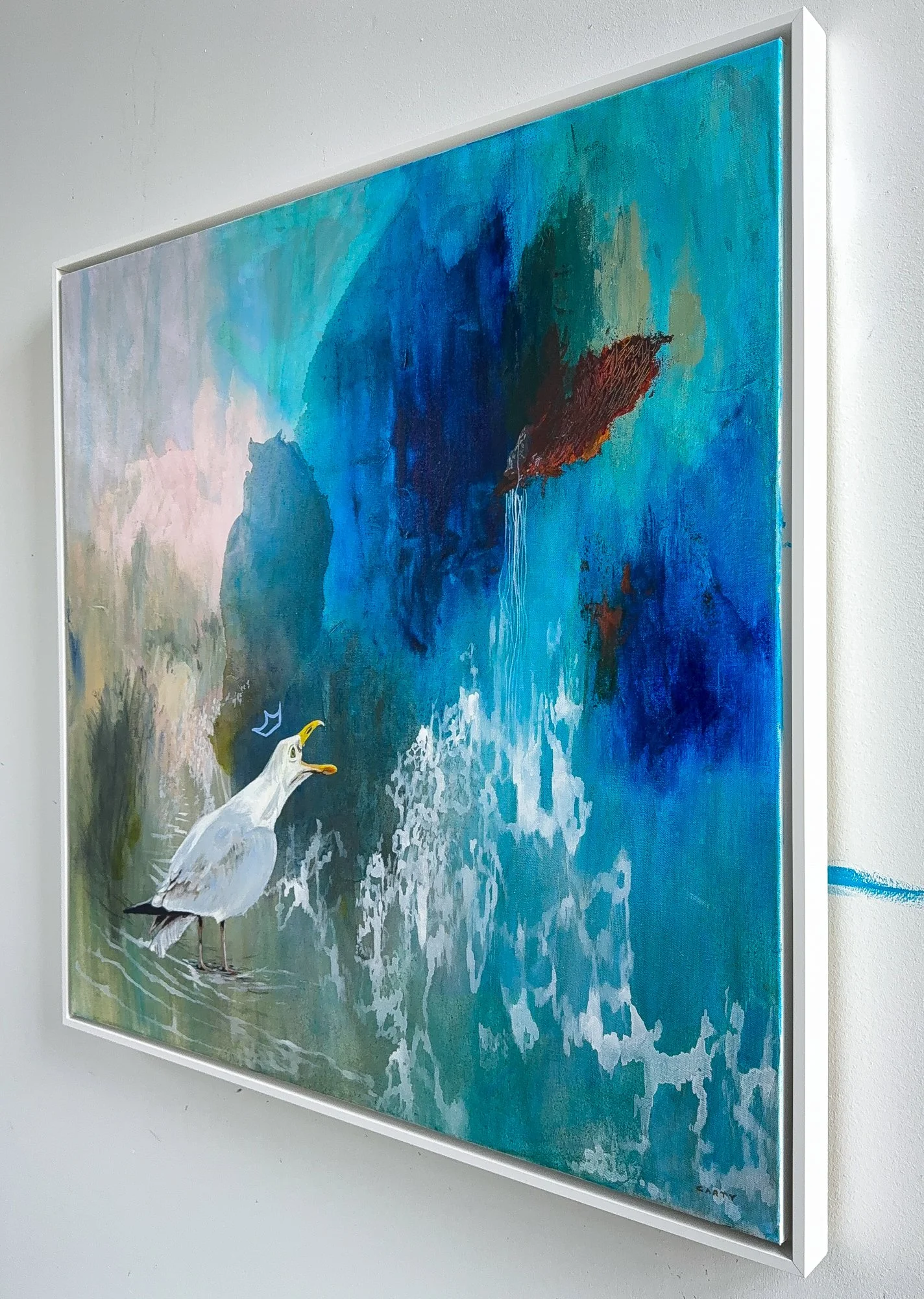 large square coastal bird painting by Megan Carty