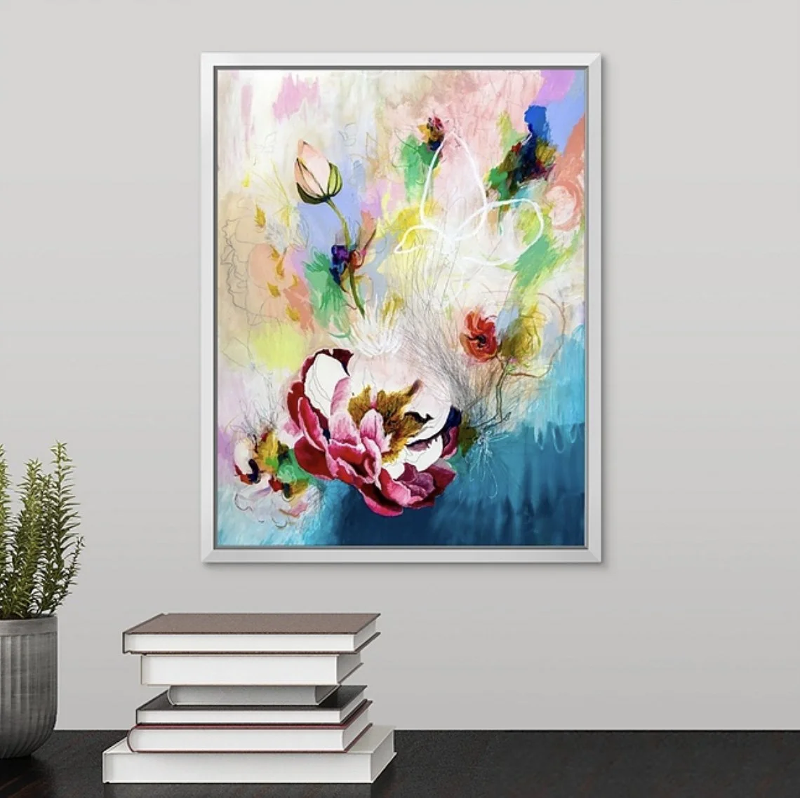 contemporary abstract floral painting with a peony by Megan Carty