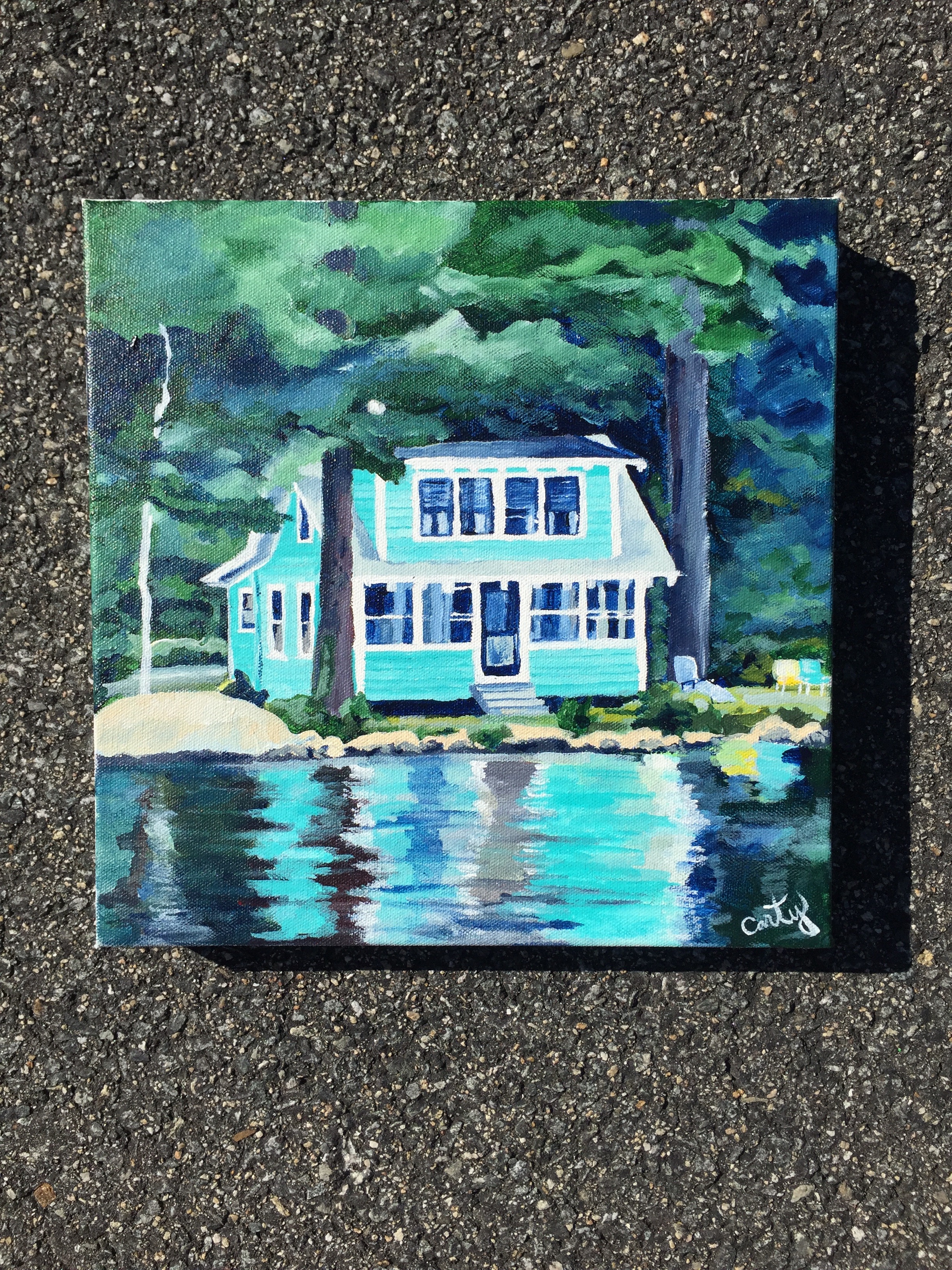 "The Green Camp" 12x12 " 1.5 inches thick, Acrylic on Gallery-wrapped canvas.
