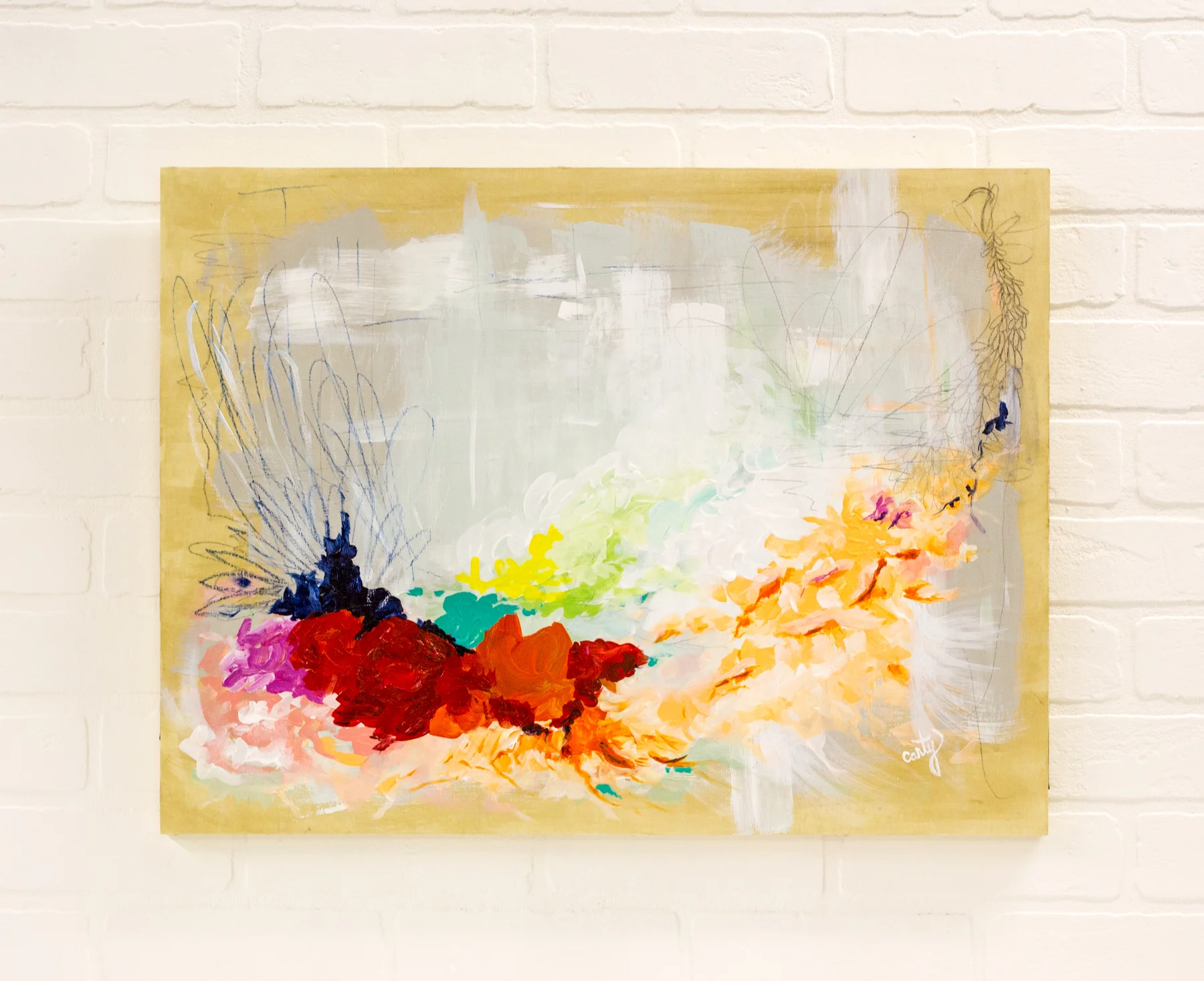 Colorful and Happy Abstract Expressionist painting by artist Megan Carty