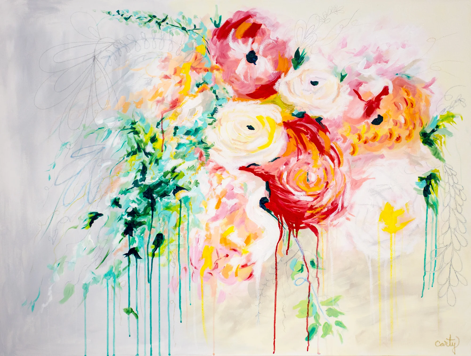 Bespoke bouquet painting by Megan Carty, original floral painting