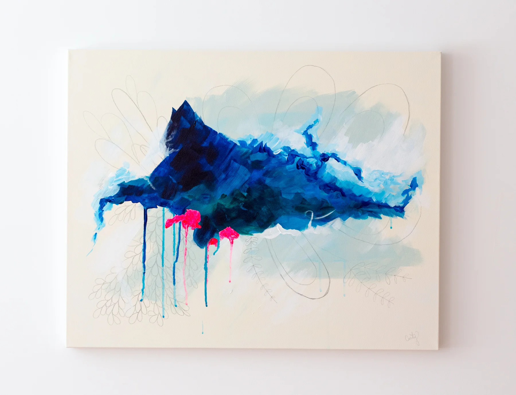 blue abstract painting inspired by the ocean by Megan Carty