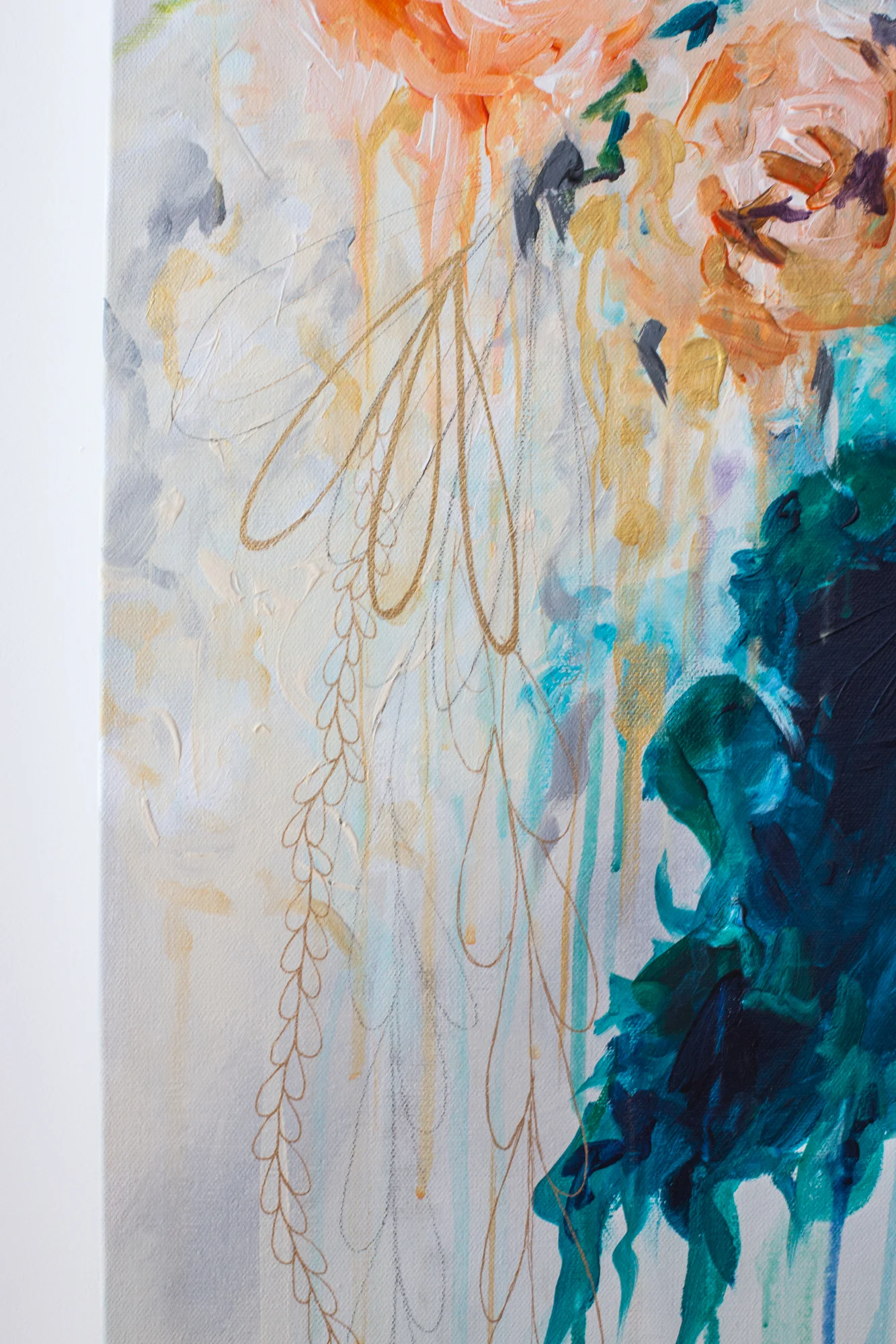metallic gold ink on floral painting by Megan Carty