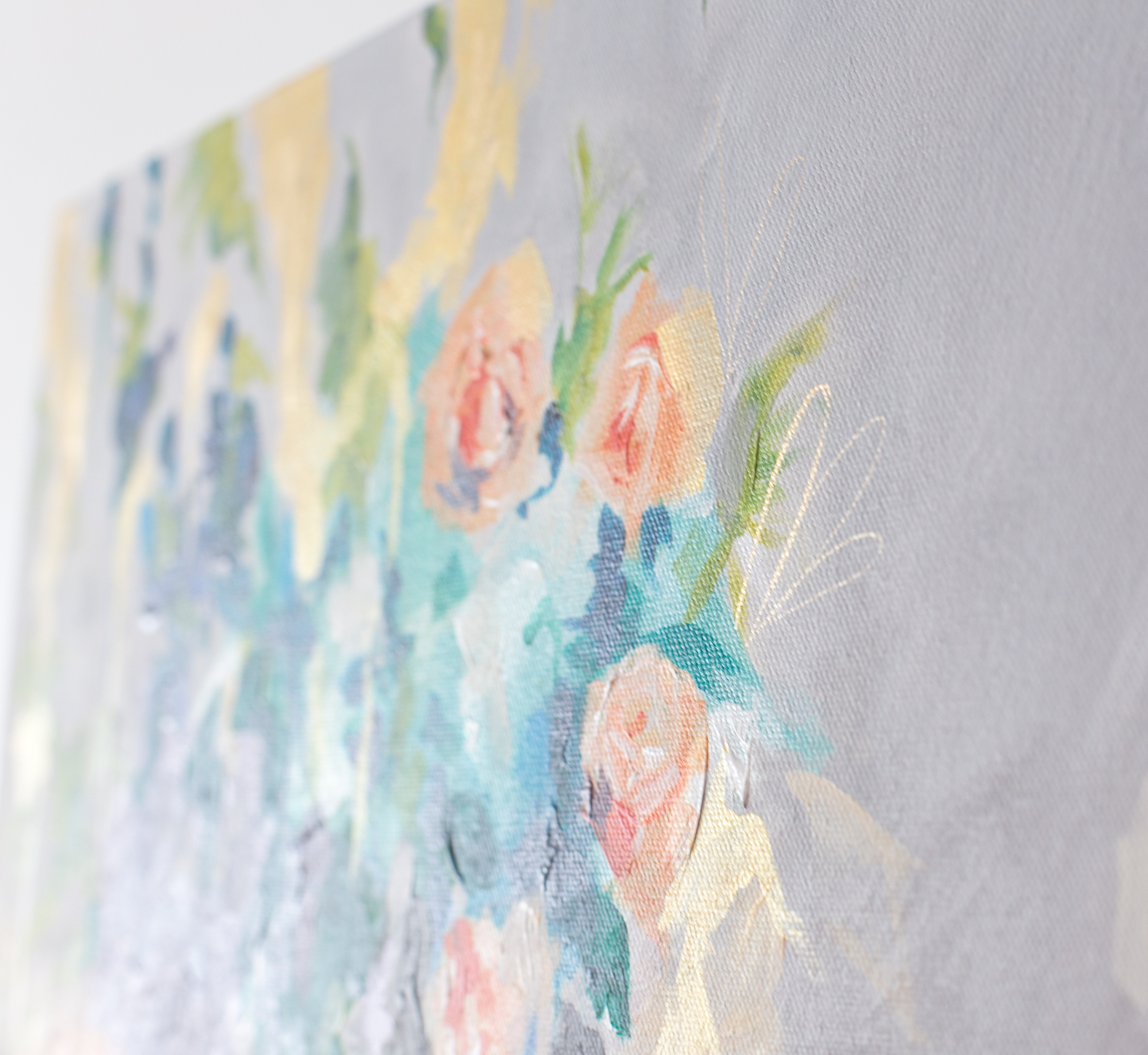 gold metallic paint on floral painting by Megan Carty