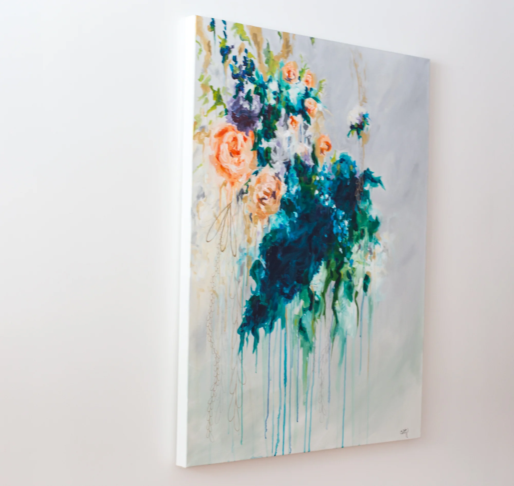 glam floral painting with gold metallic paint by Megan Carty