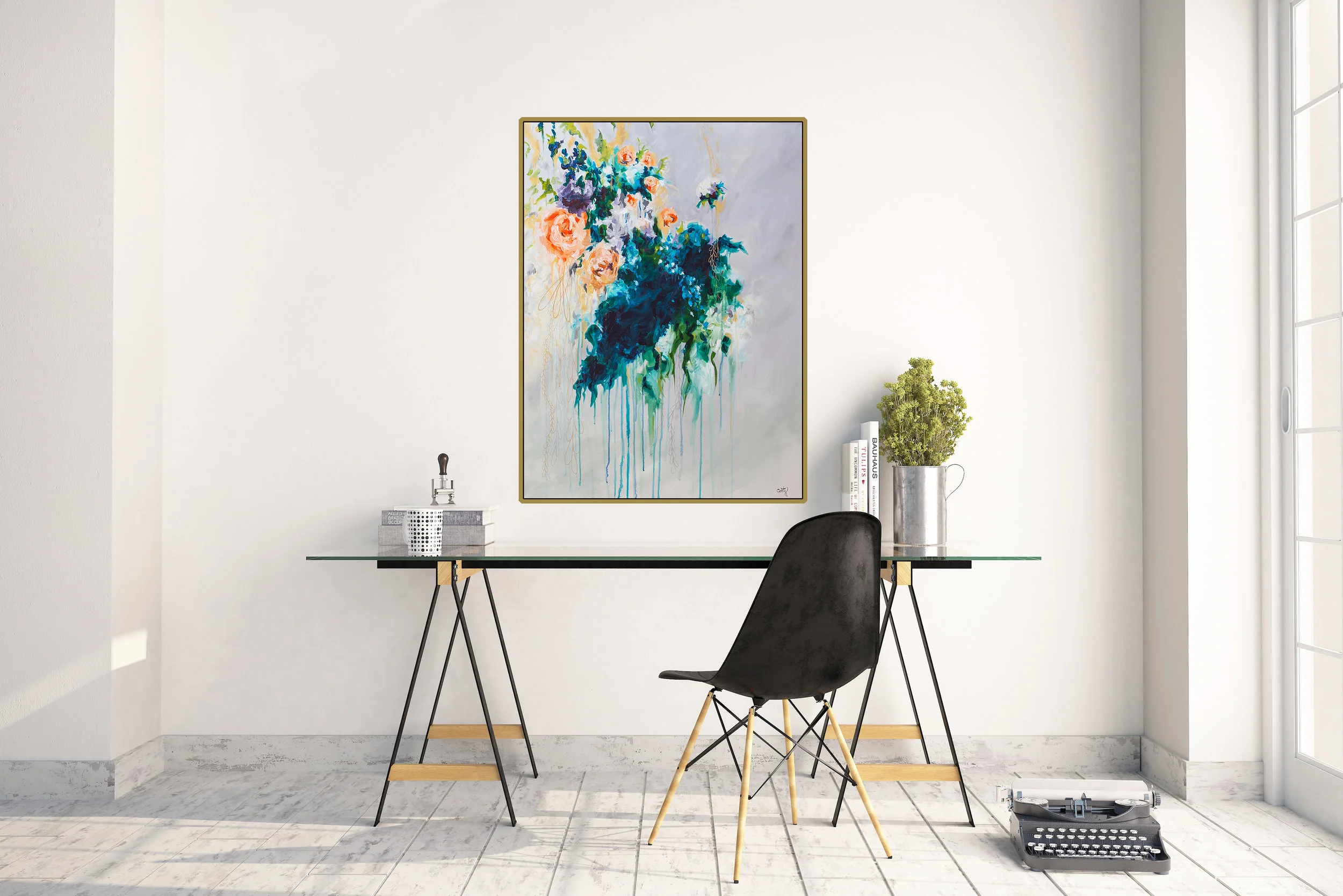 large abstract floral painting by Megan Carty