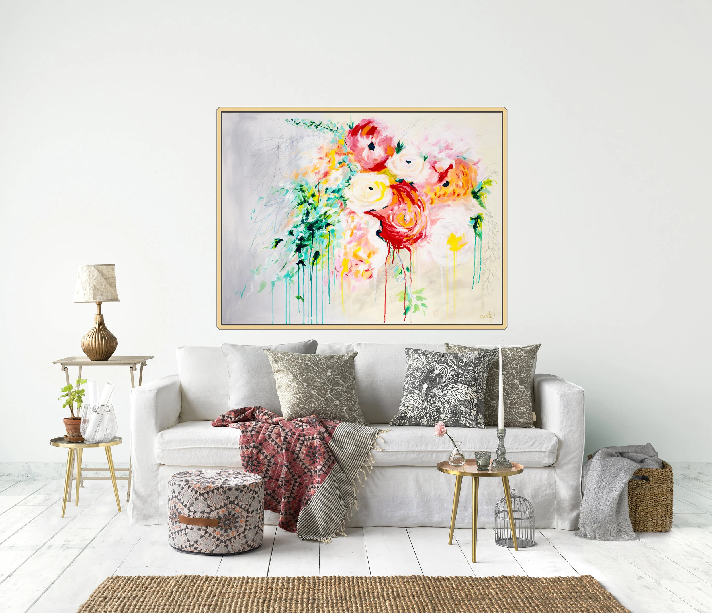 boho chic painting, original large floral painting by Megan Carty
