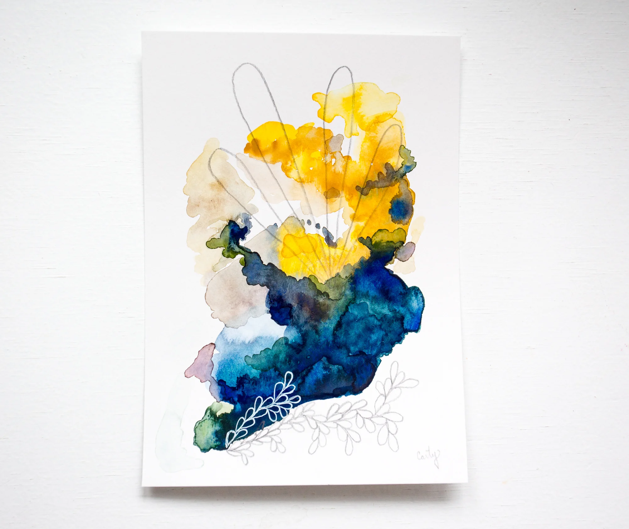 Watercolor Abstract Landscape painting by Megan Carty, ocean colors in Maine art