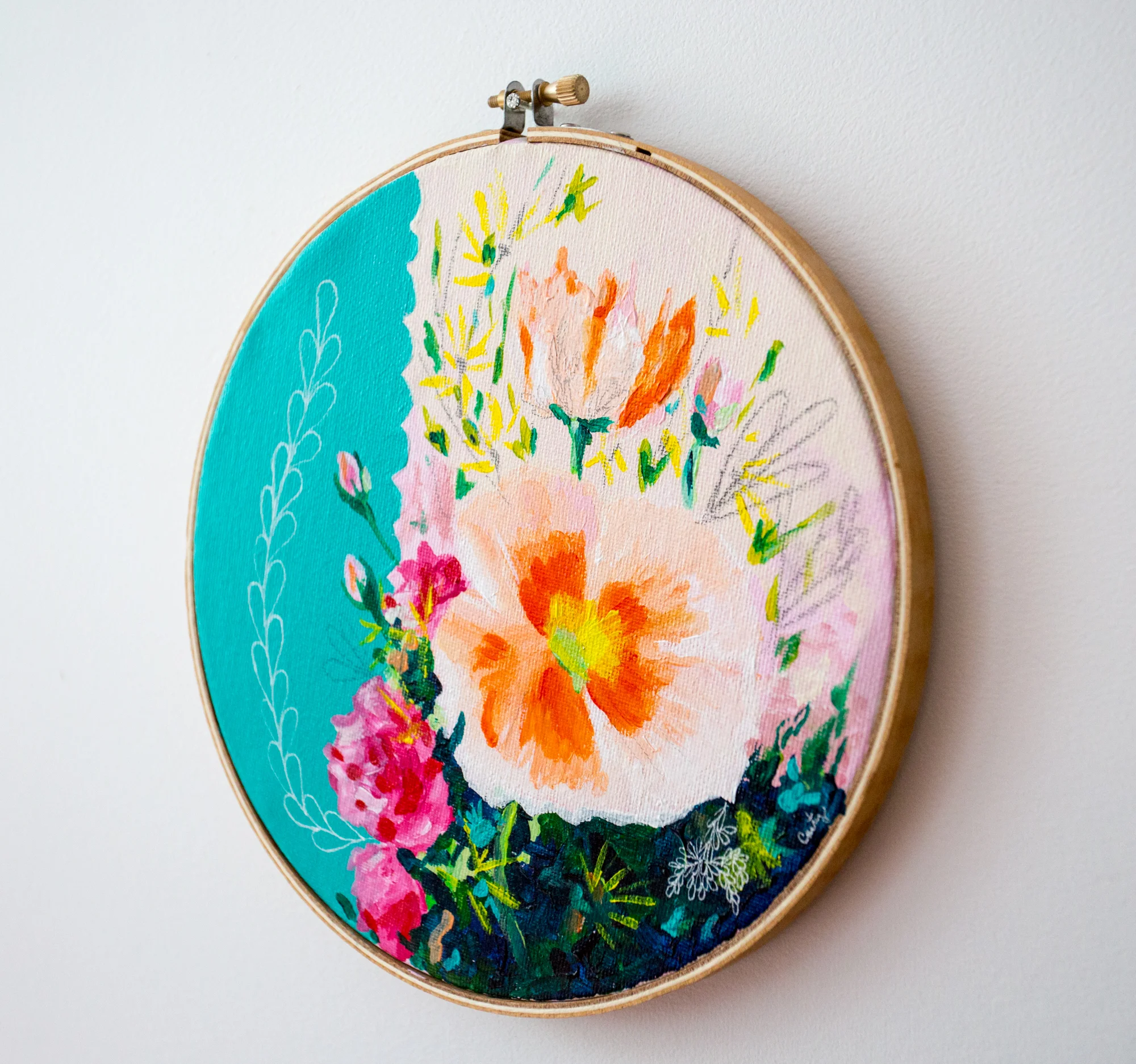 Floral Painting Embroidery Hoop Art
