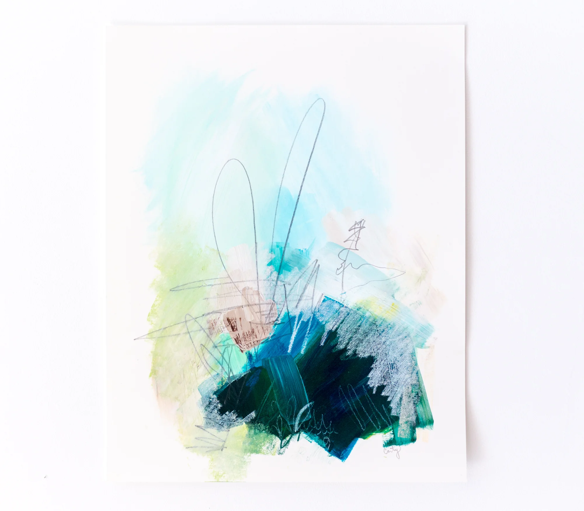 Abstract Expressionist Painting, abstract landscape by Megan Carty, blue and green painting