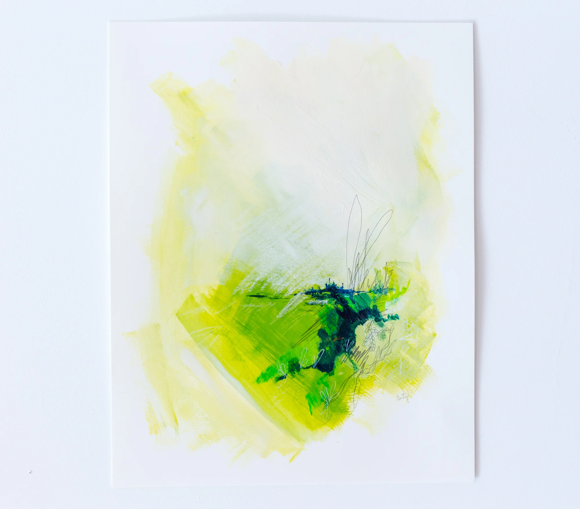 Green abstract expressionist landscape painting by Megan Carty, green abstract