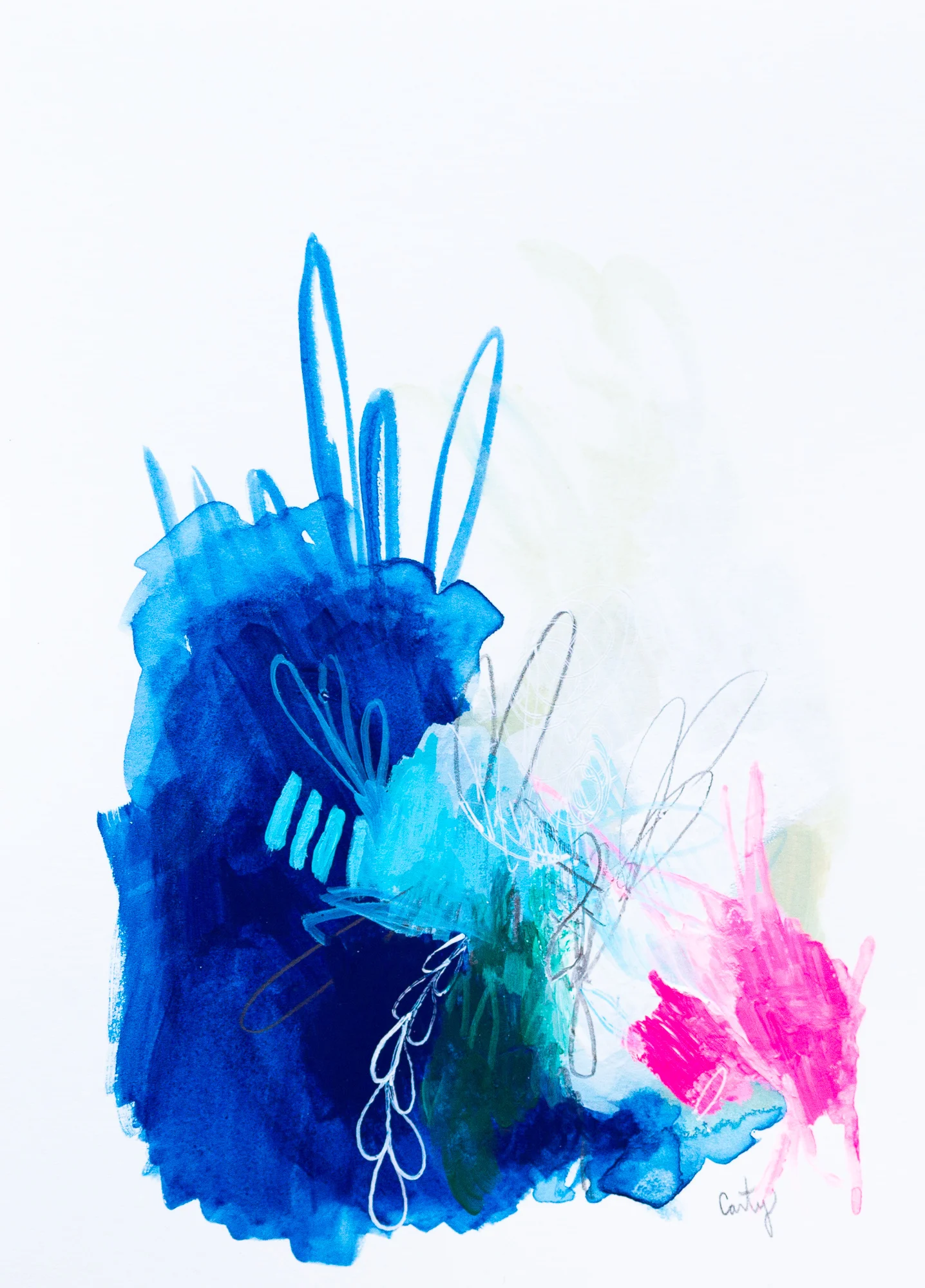 blue abstract expressionist painting by Megan Carty