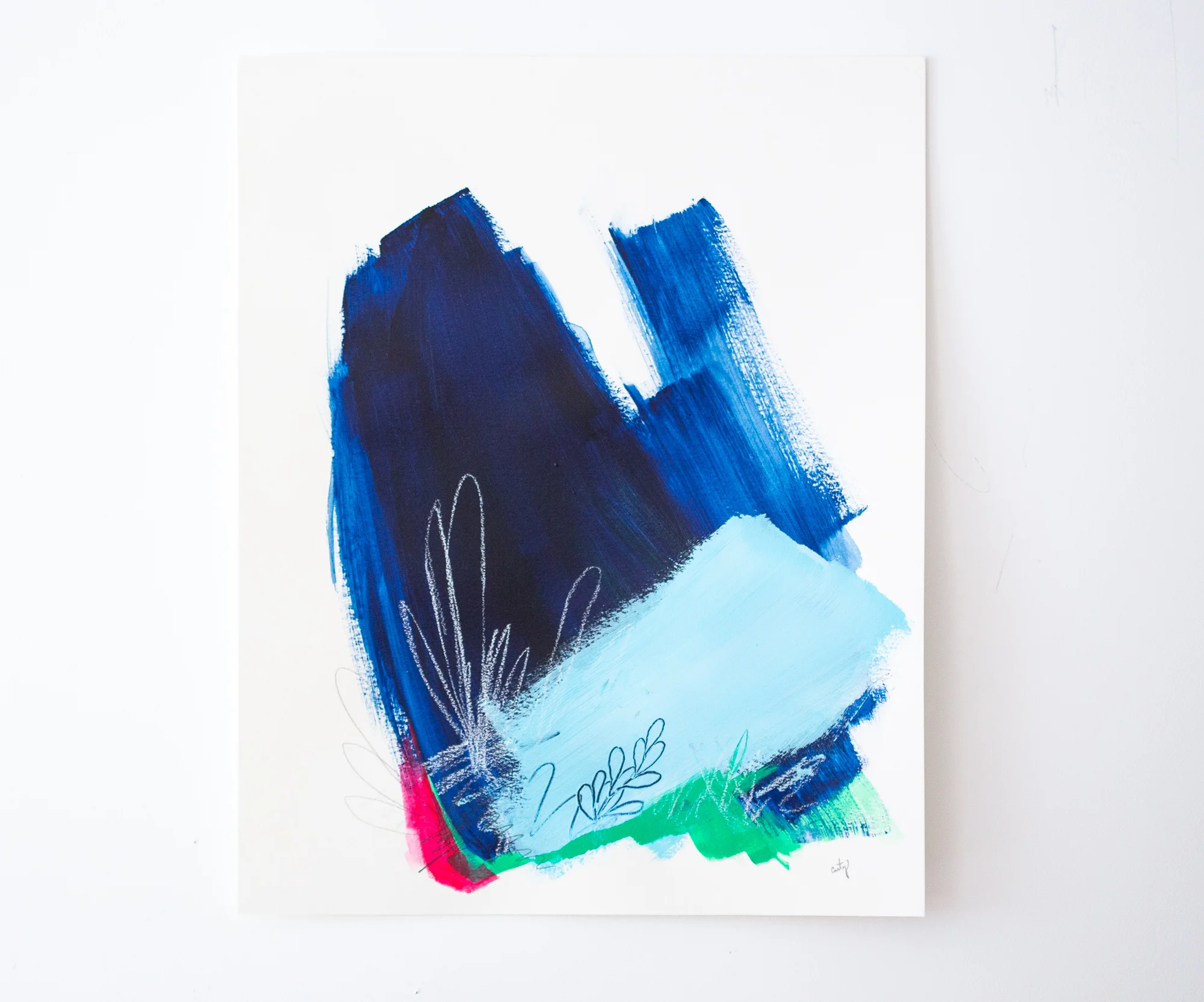 blue and hot pink abstract painting by Megan Carty
