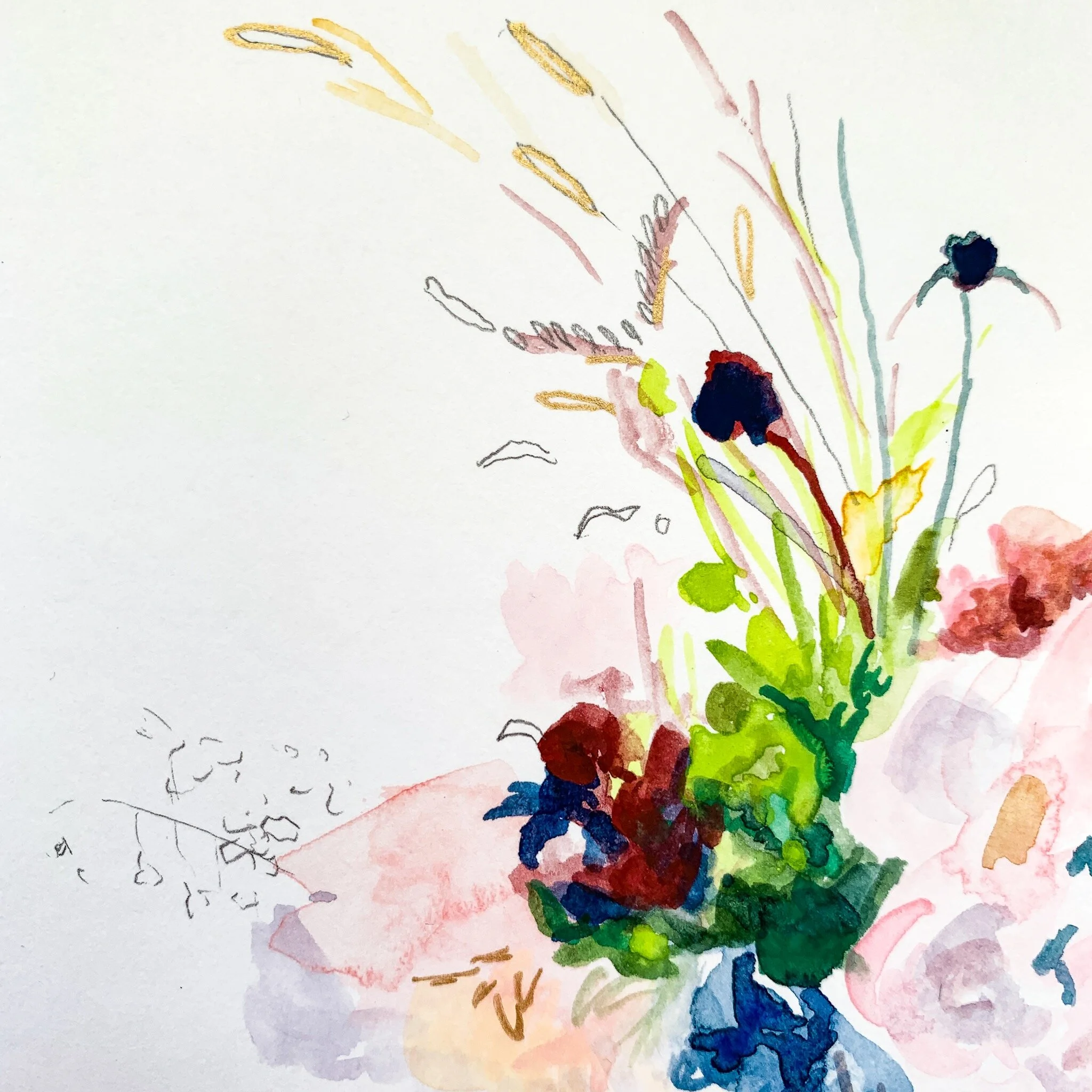 watercolor floral painting by Megan Carty, detail