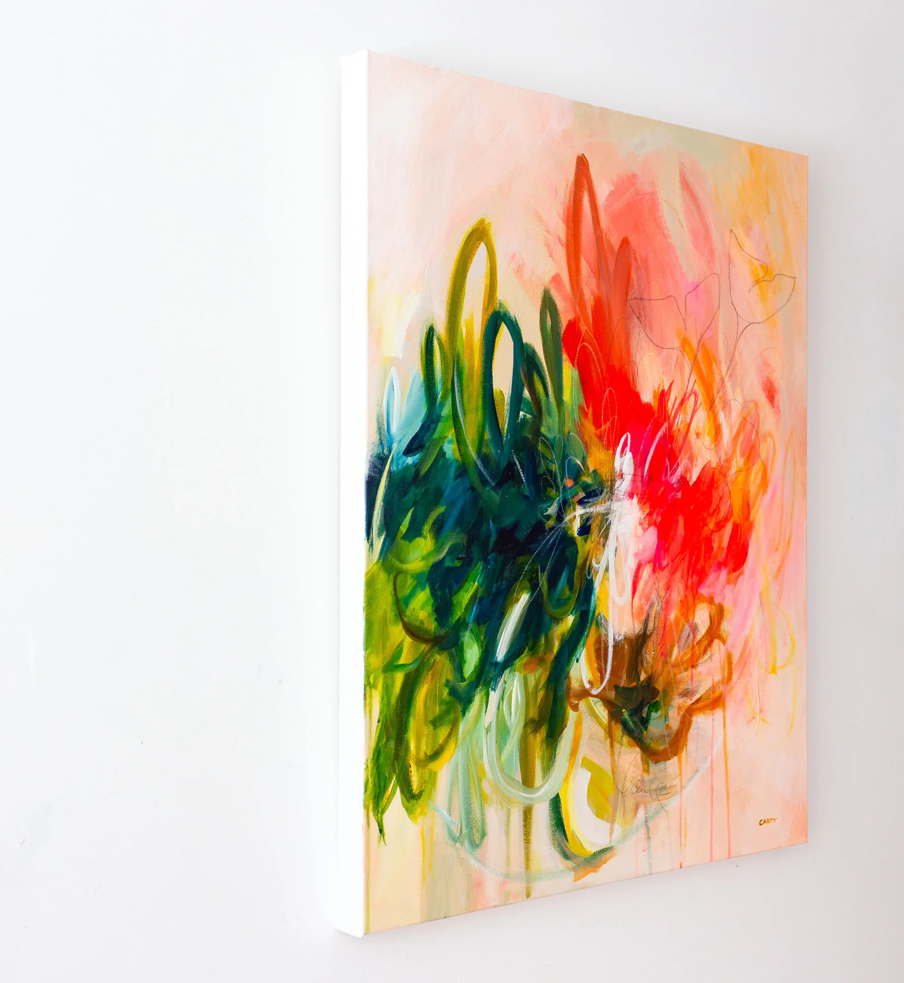 Bright happy abstract expressionist painting by Boston artist Megan Carty