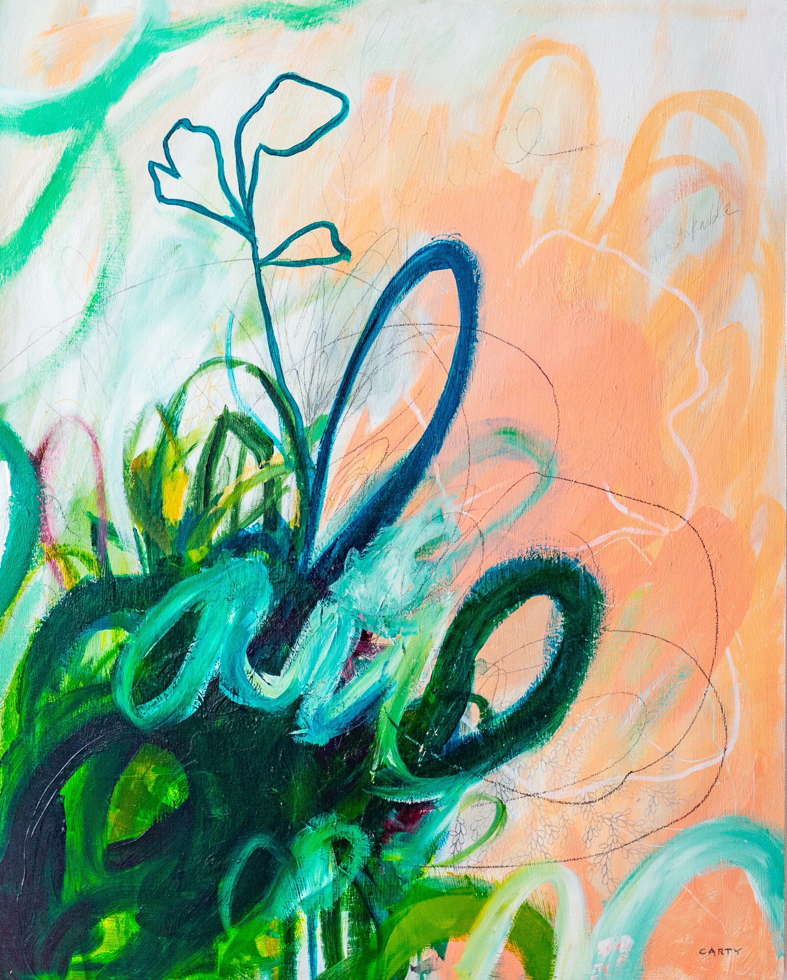 Botanical inspired abstract painting by Boston artist Megan Carty