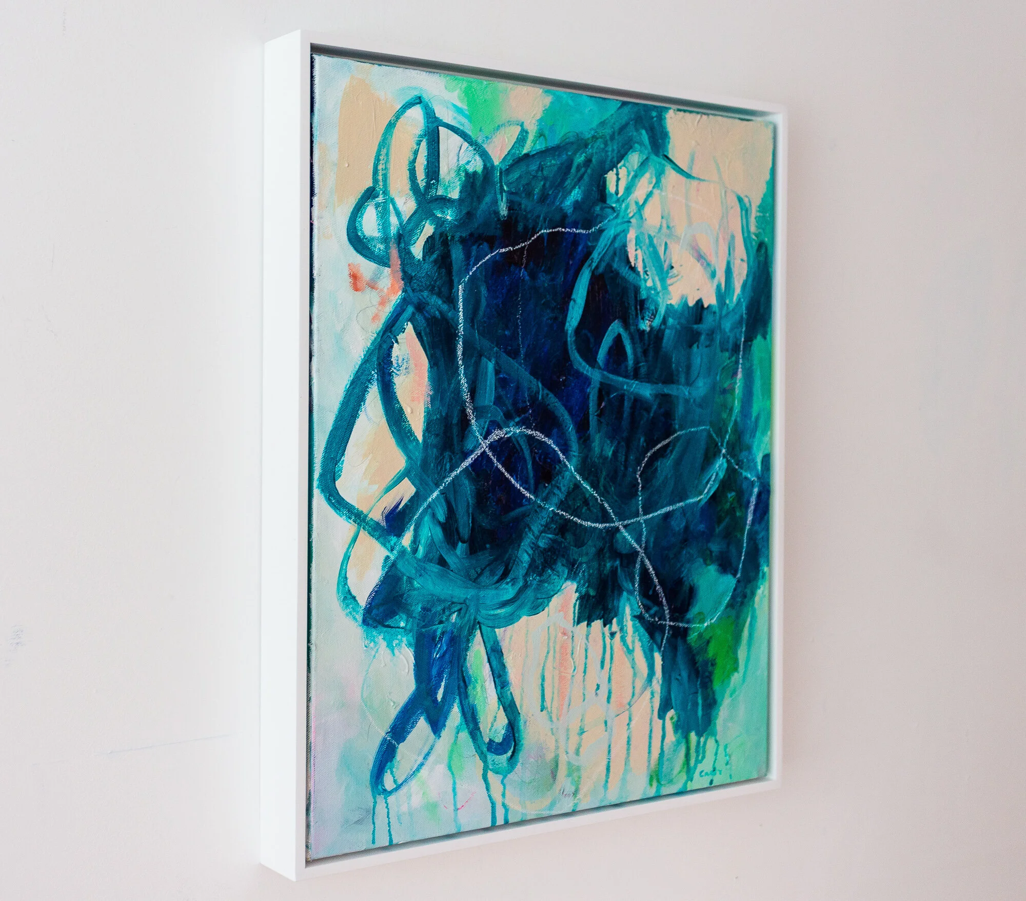 Turquoise abstract painting by Boston artist Megan Carty