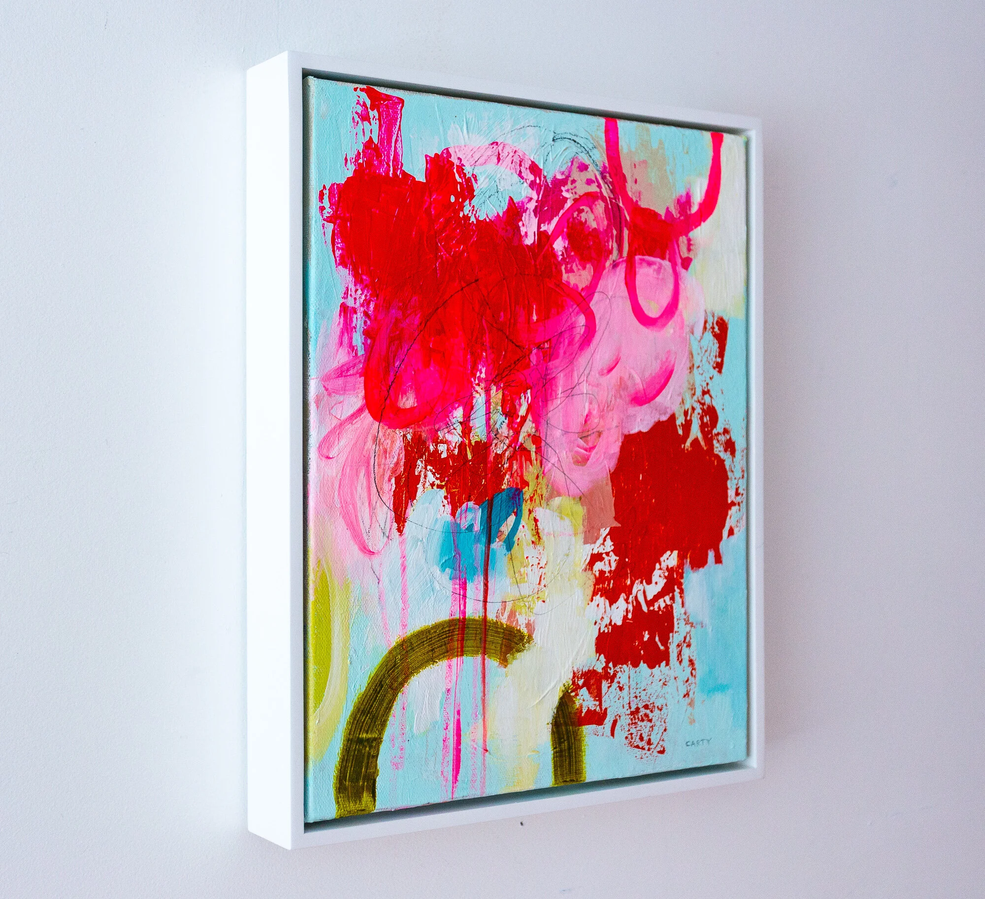 Hot pink abstract painting by Boston artist Megan Carty